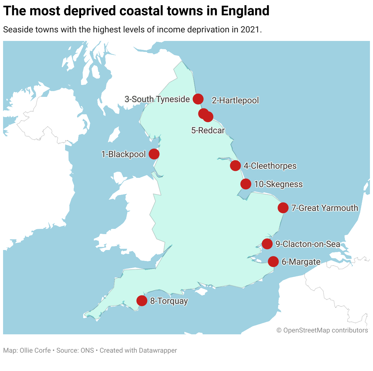 England map of coastal deprivation.