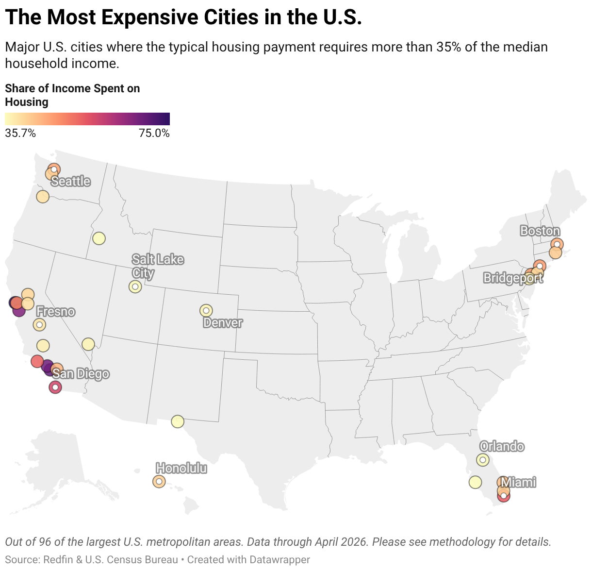 The Most Expensive Cities in the U.S. (Symbol map)
