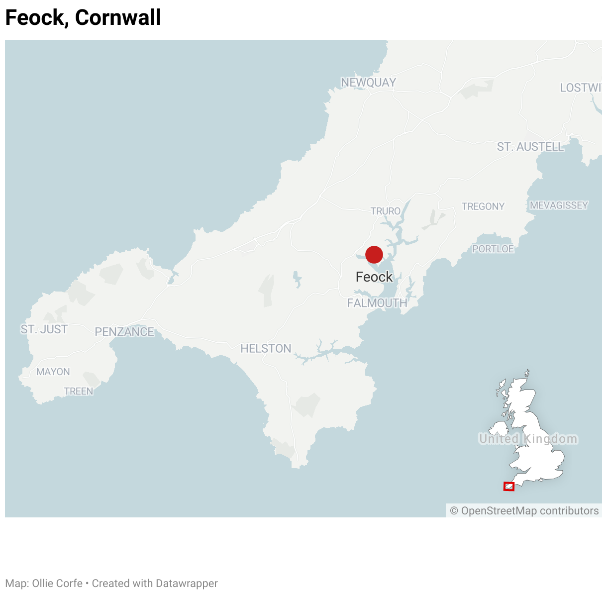 Map of Feock in Cornwall.