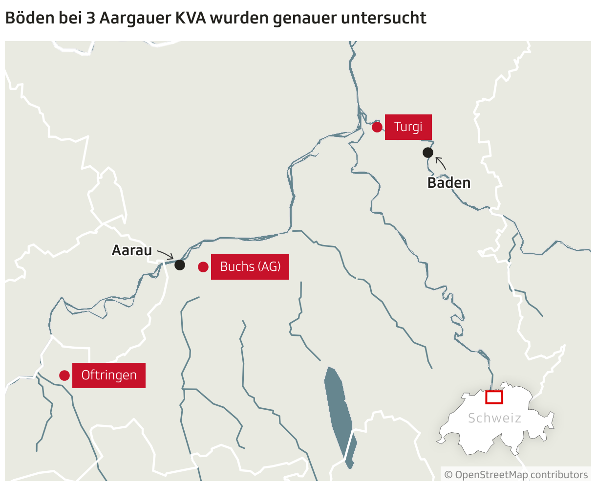 Böden bei 3 Aargauer KVA wurden genauer untersucht (Locator-Karte)