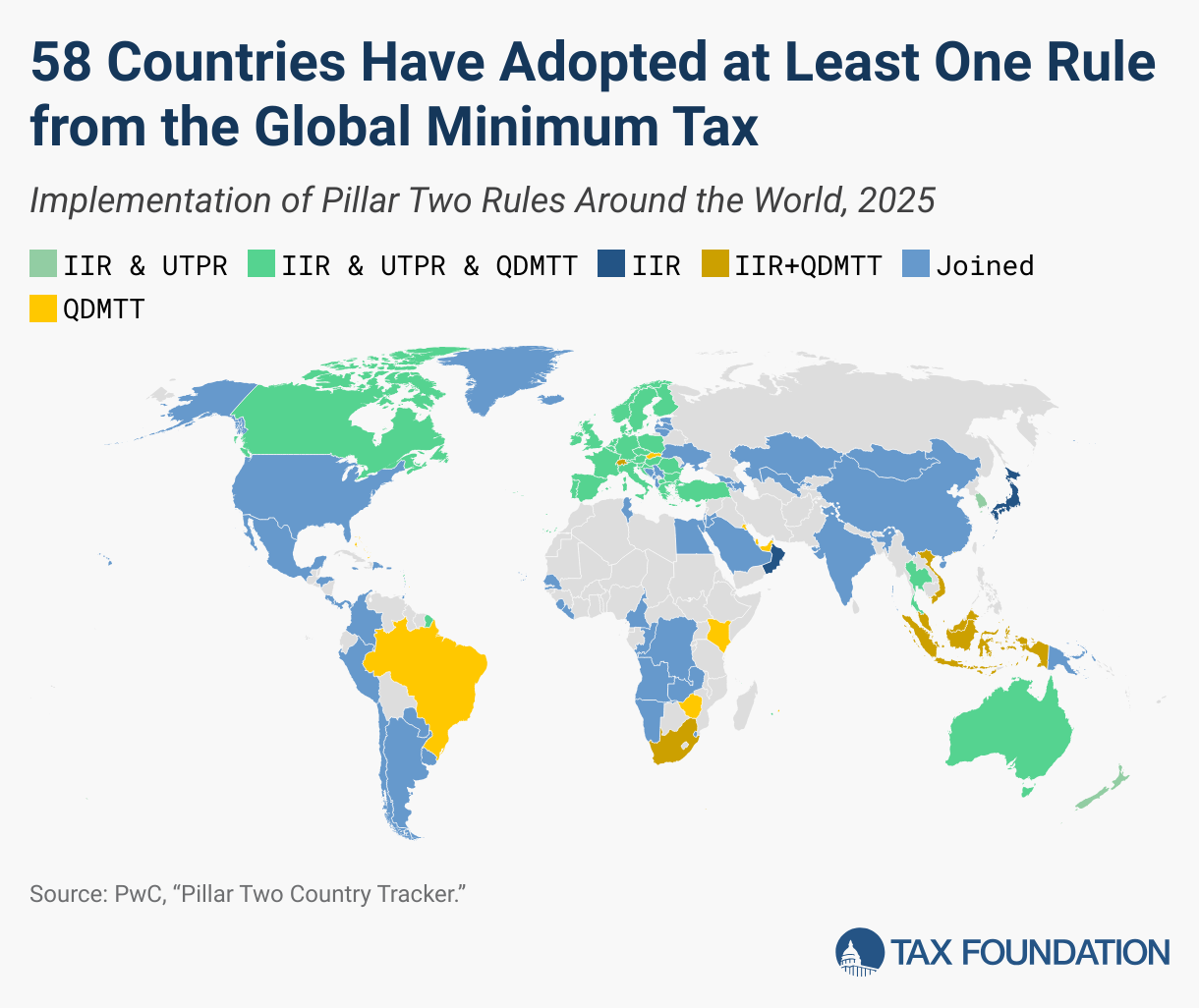 58 Countries Have Adopted at Least One Rule from the Global Minimum Tax (Choropleth map)