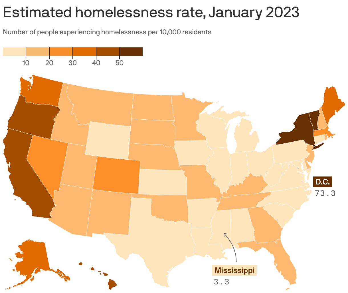 Estimated homelessness rate, January 2023