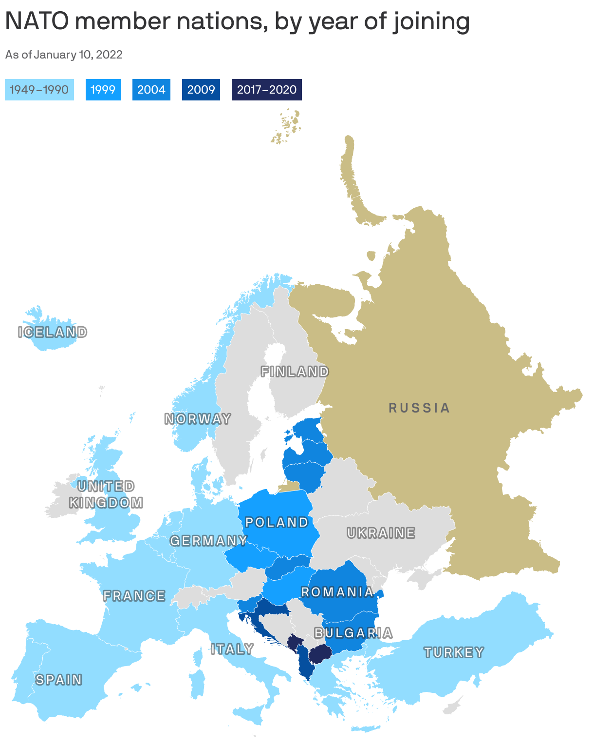 NATO member nations, by year of joining