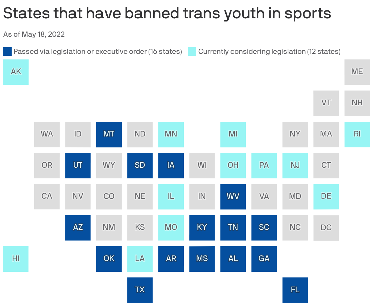 States that have banned trans youth in sports&nbsp;