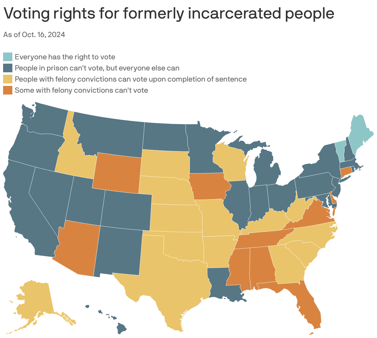 Where Felons Can And Can't Vote, Mapped