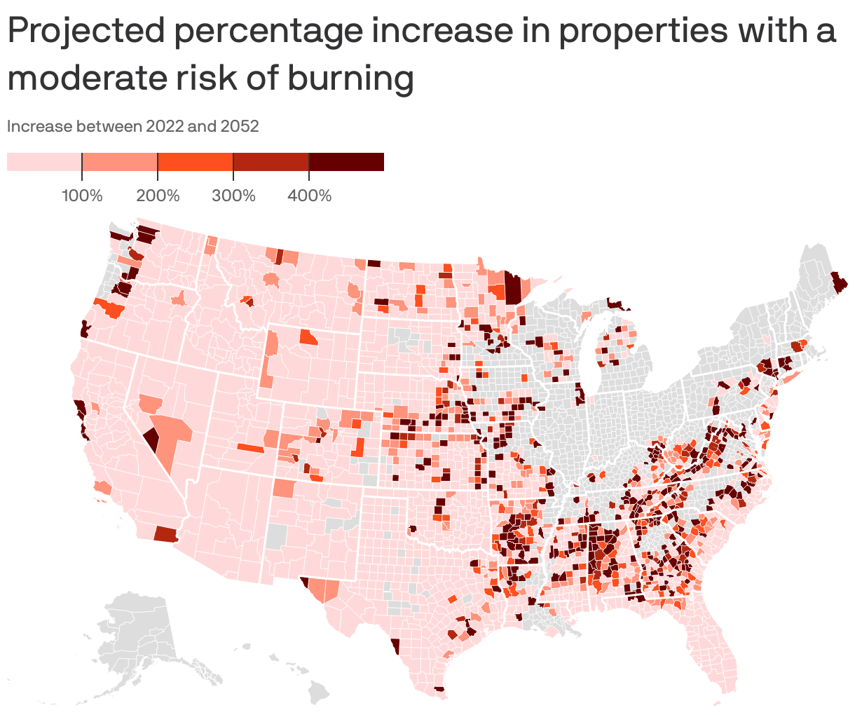 Projected percentage increase in properties with a moderate risk of burning