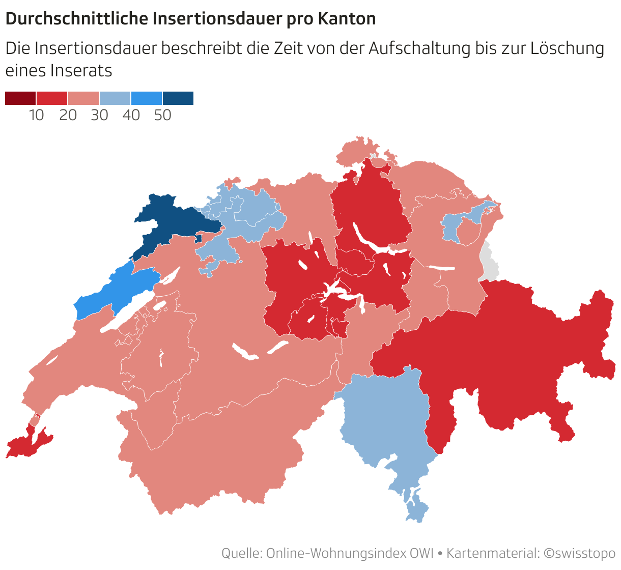 Durchschnittliche Insertionsdauer pro Kanton (Choroplethen-Karte)
