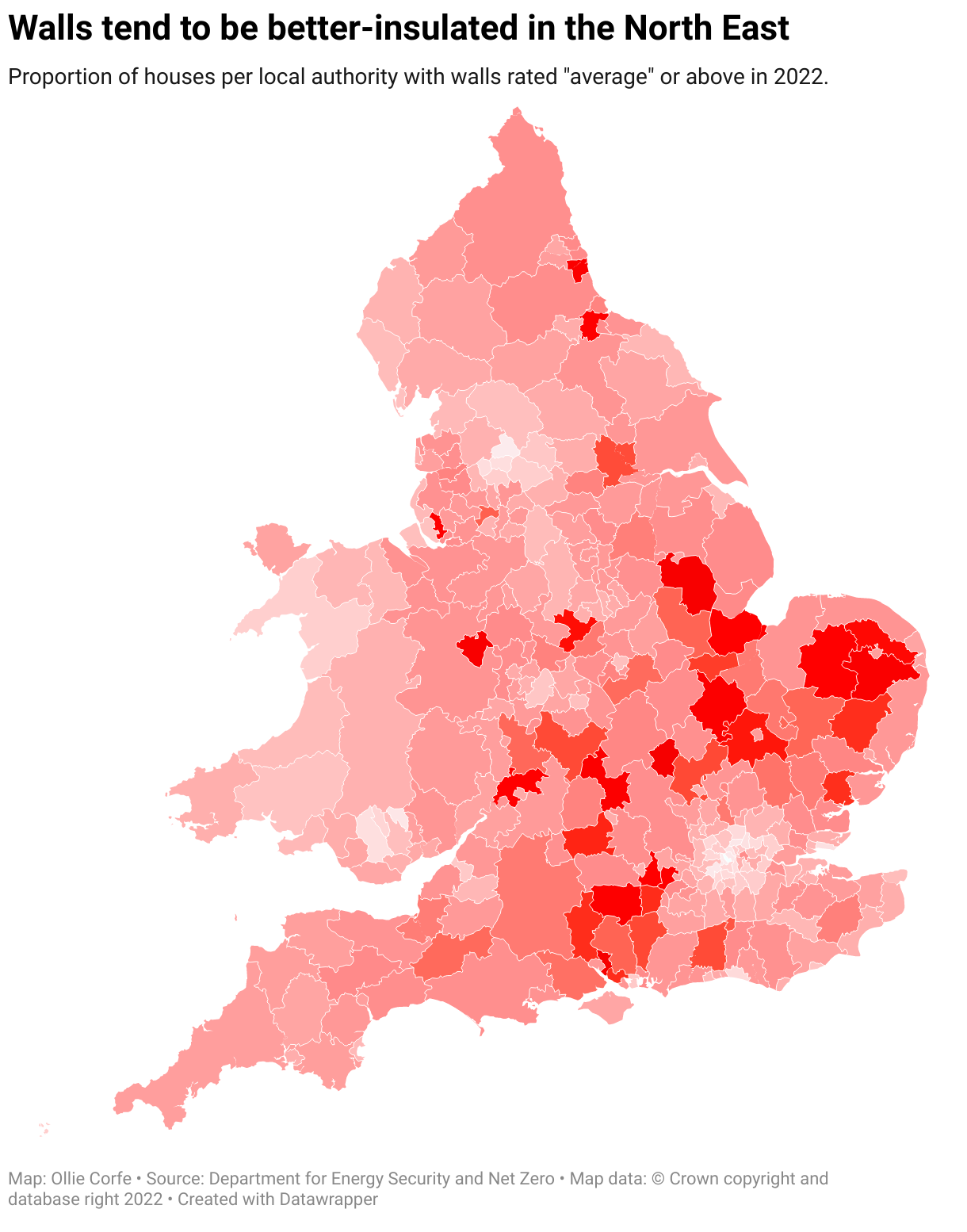 Map of the UK by wall insulation rating.
