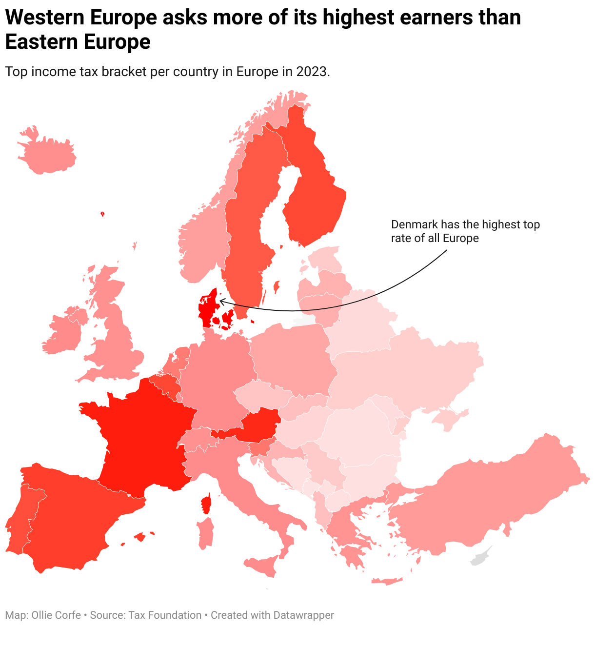 Map of Europe by income tax bracket.