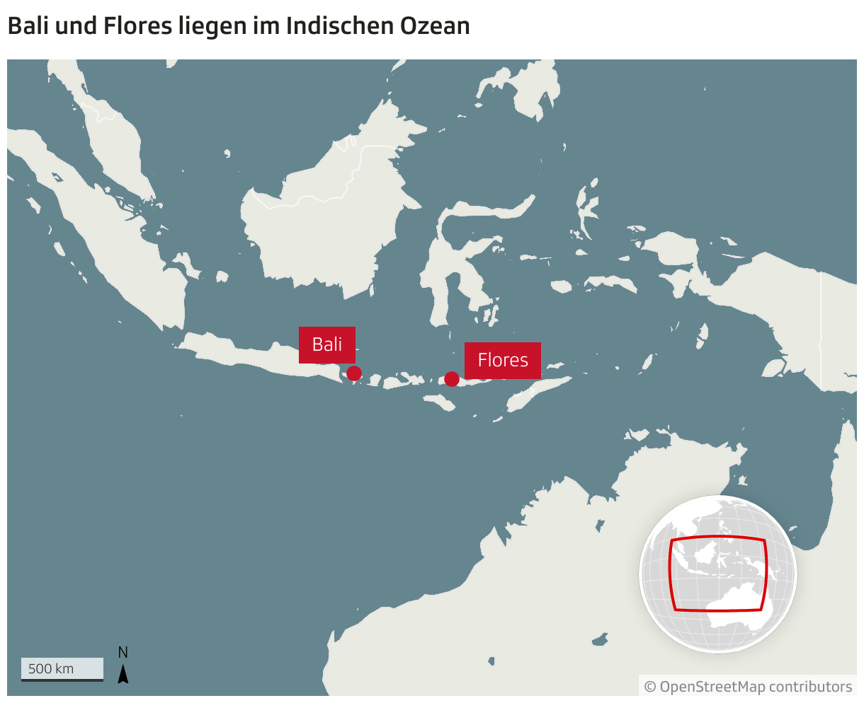 Bali und Flores liegen im Indischen Ozean (Locator-Karte)