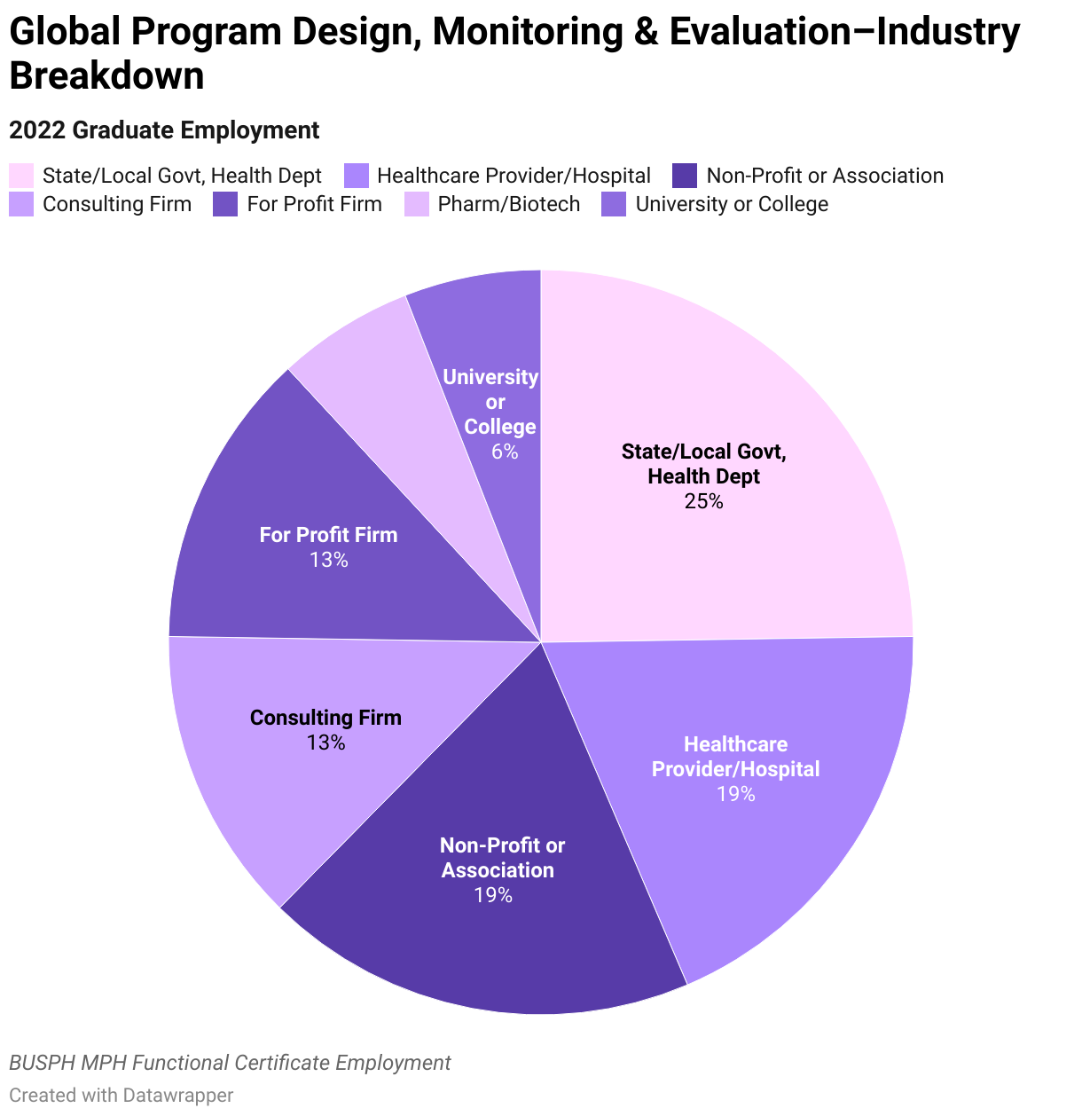 2022 Global Program Design, Monitoring &amp; Evaluation Graduate Employment Data Industry Breakdown