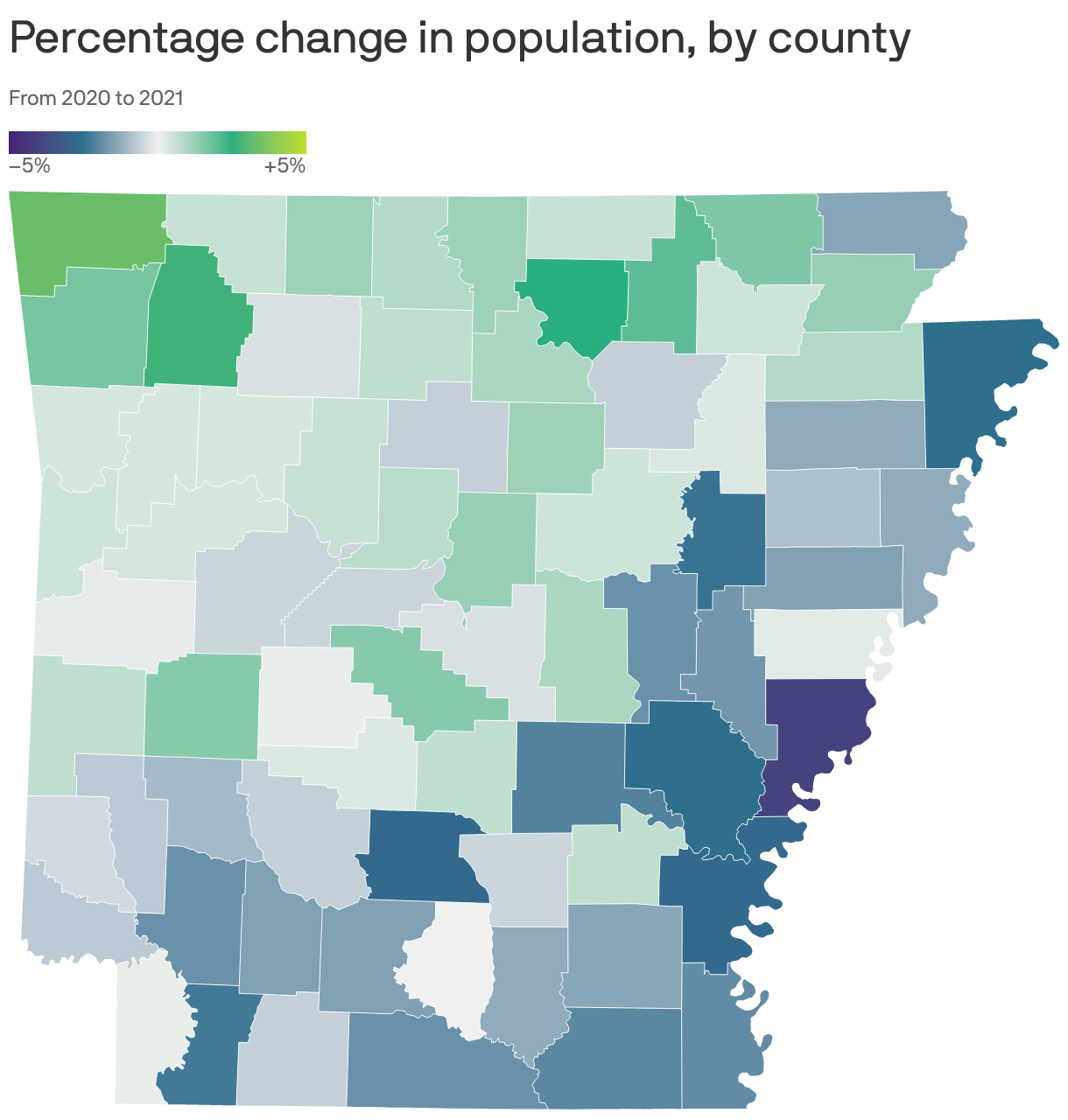 Percentage change in population, by county