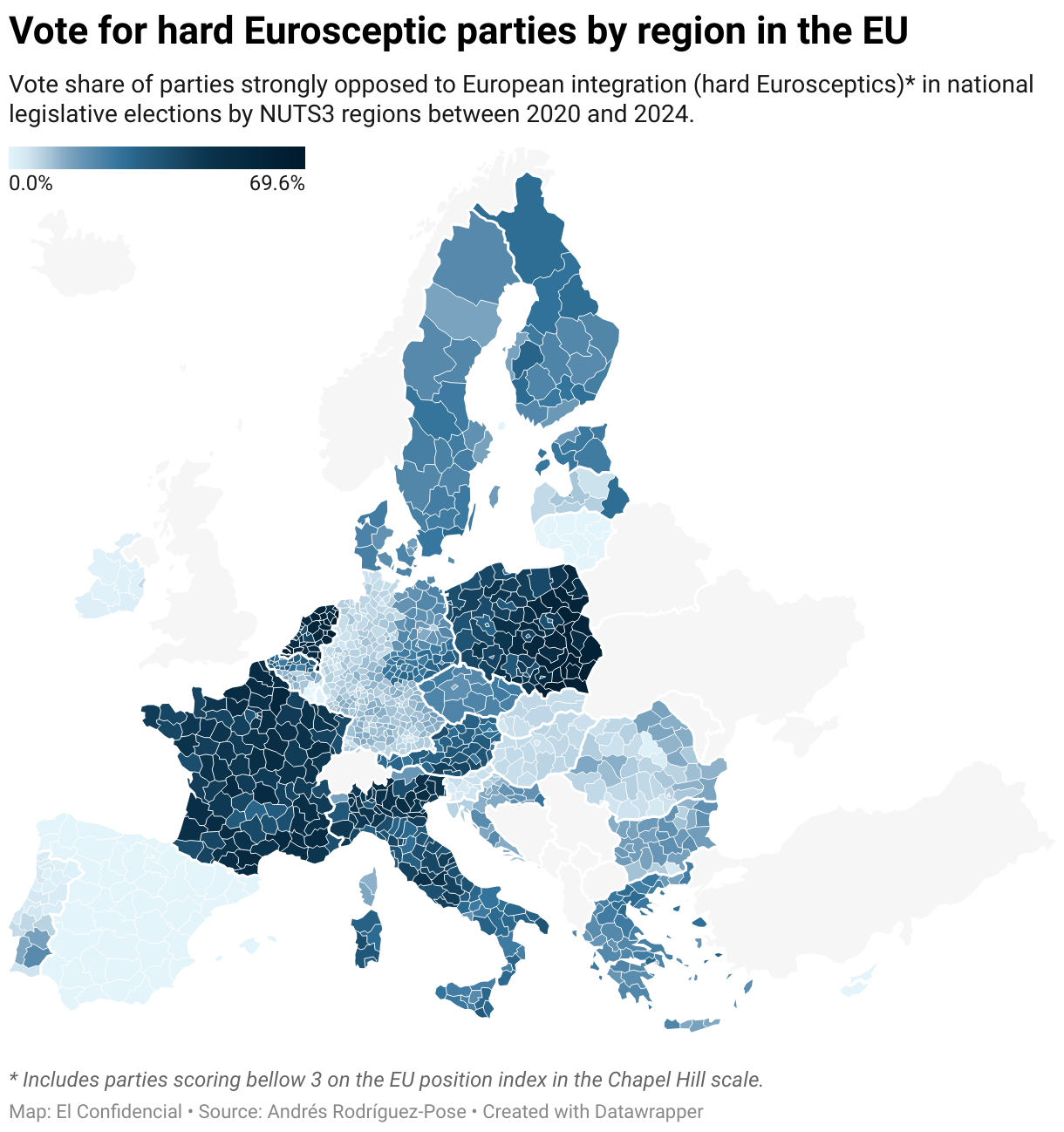 Vote for hard Eurosceptic parties by region in the EU (Choropleth map)