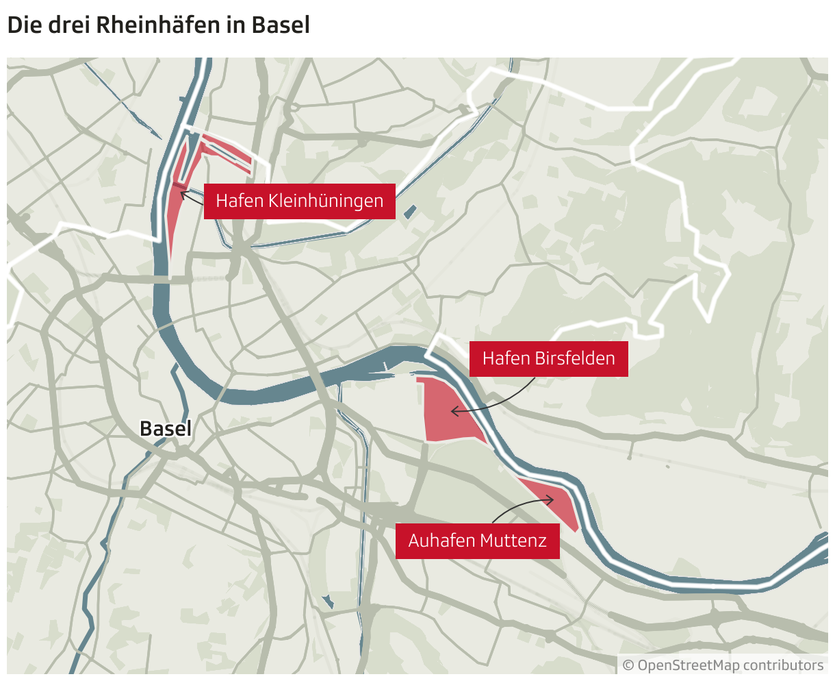 Die drei Rheinhäfen in Basel (Locator-Karte)