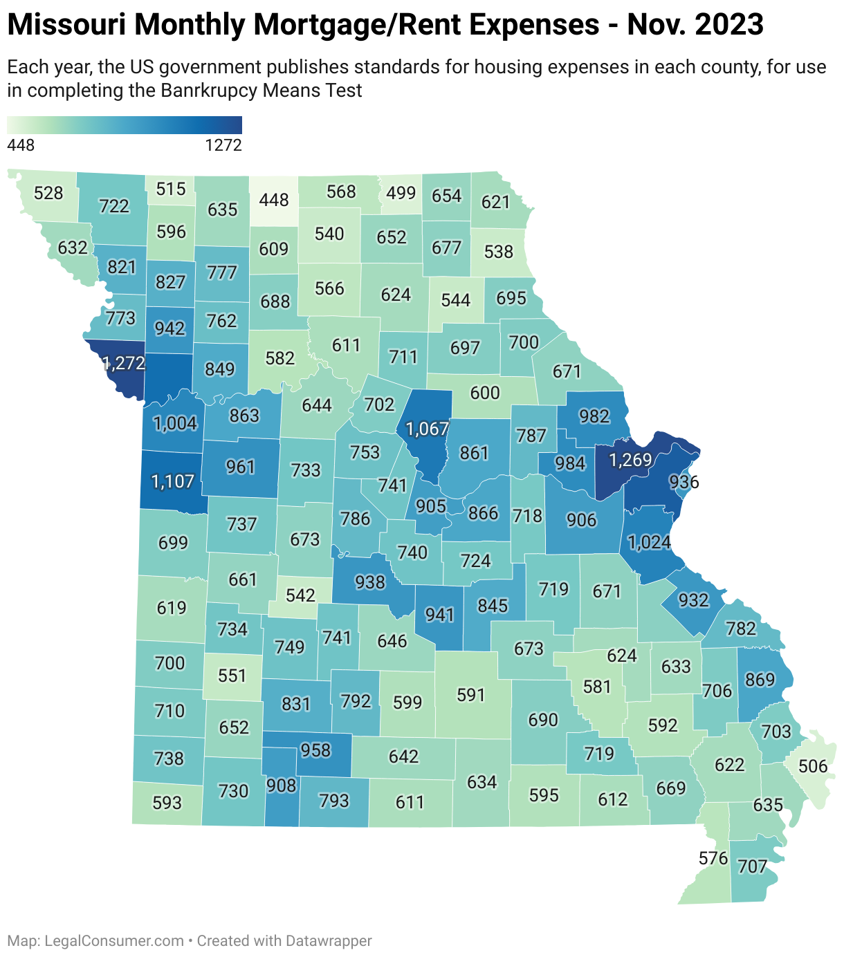 Map of Missouri Housing Expenses for Bankruptcy Means Test