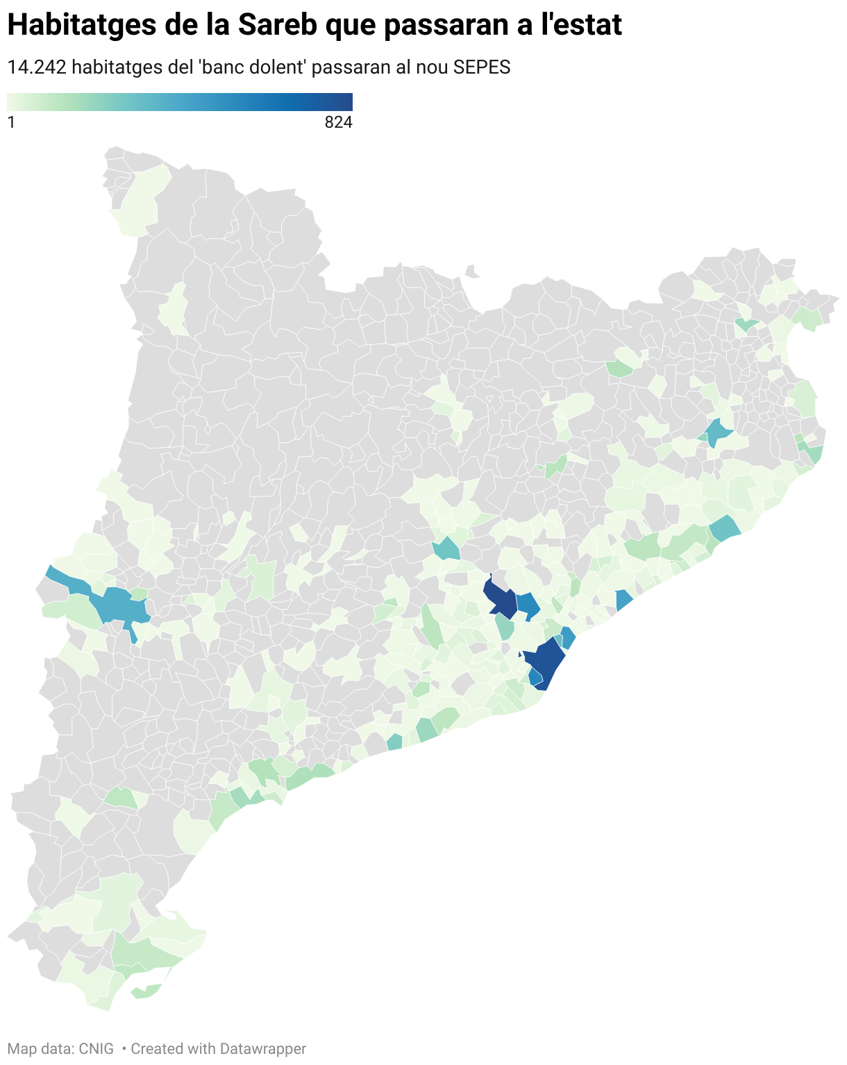 Habitatges de la Sareb que passaran a l'estat (Choropleth map)