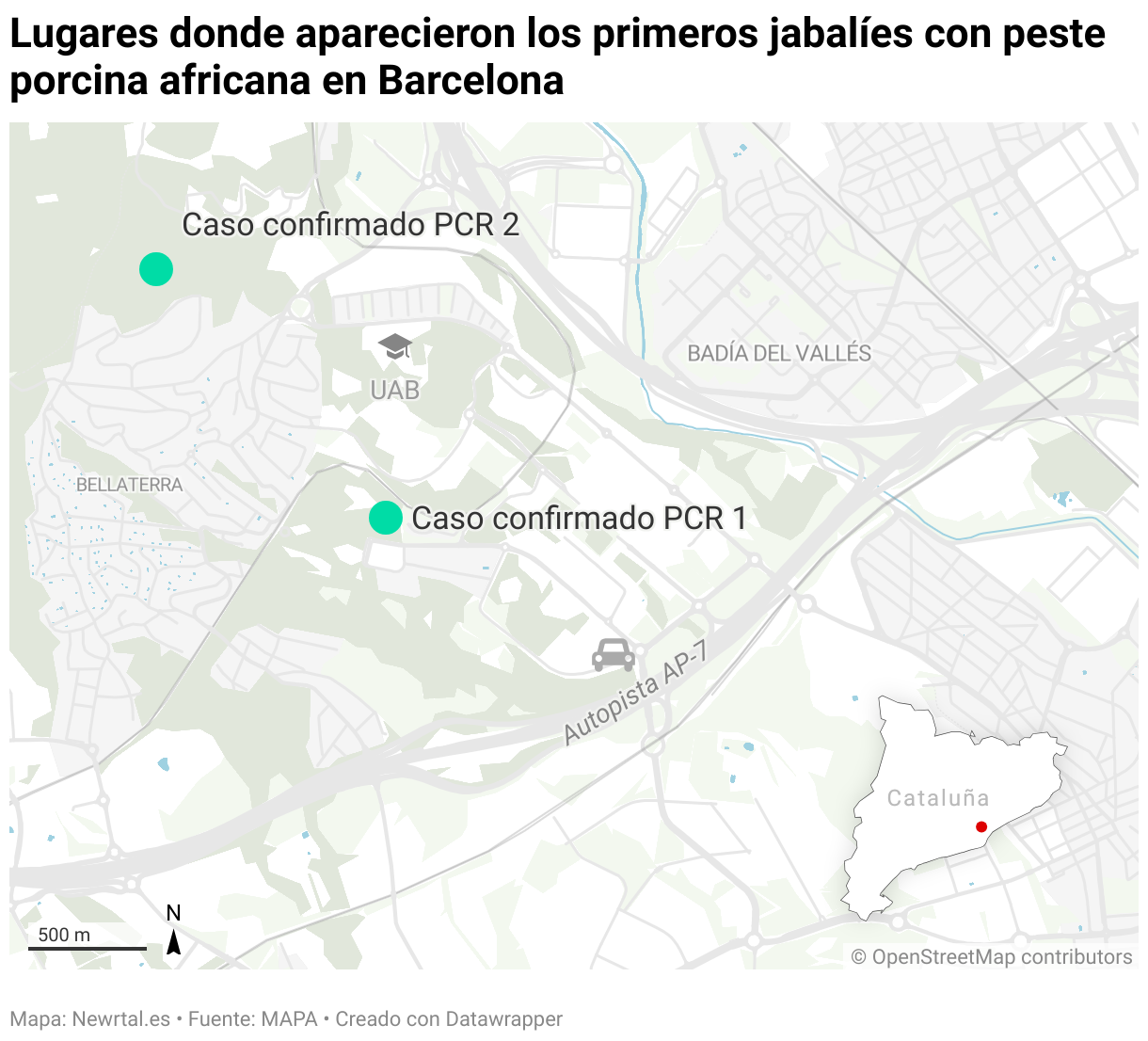 Lugares donde aparecieron los primeros jabalíes con peste porcina africana en Barcelona (Mapas de ubicación)