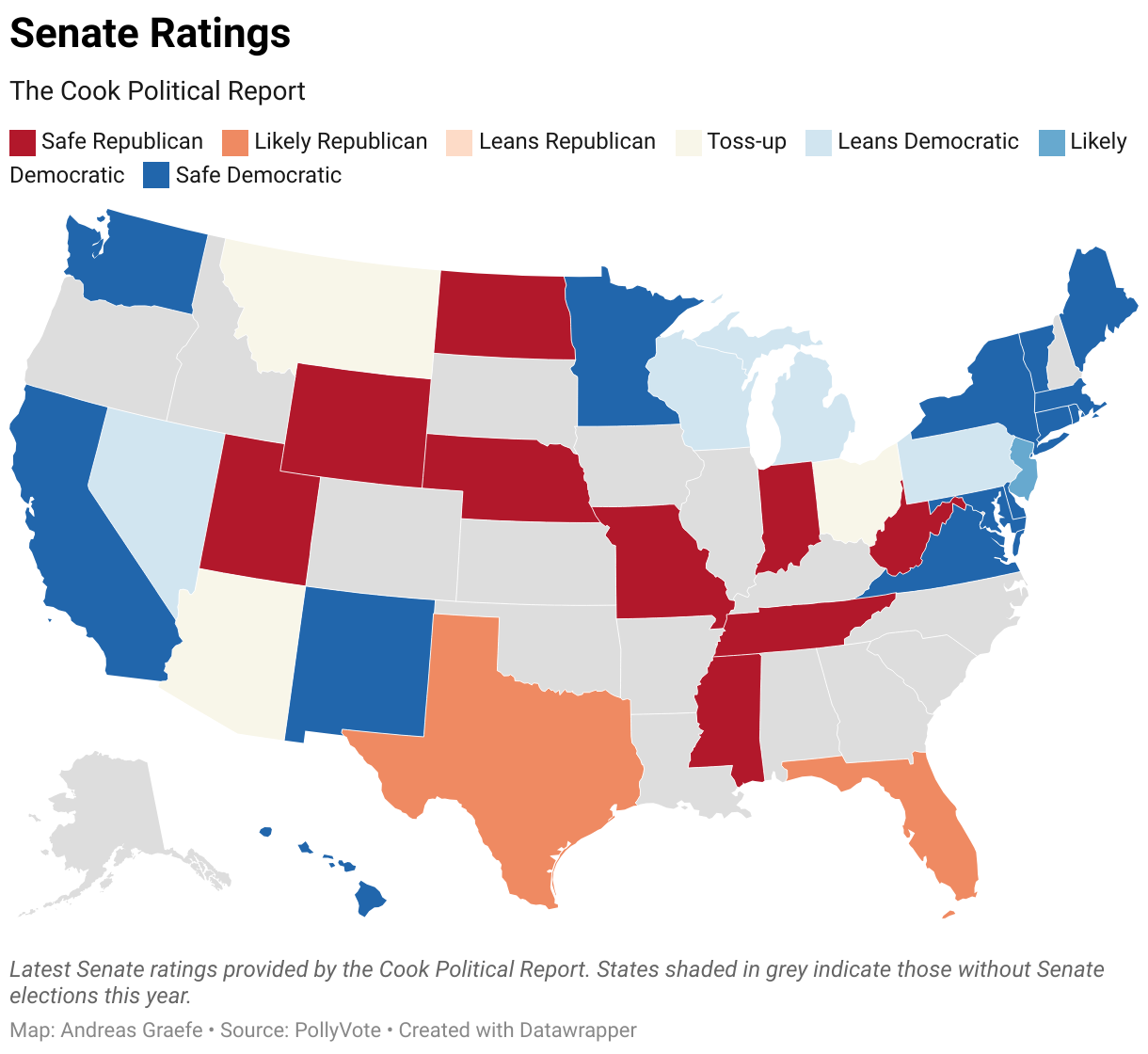 Map of the Cook Political Report Ratings of the Senate Election 2024