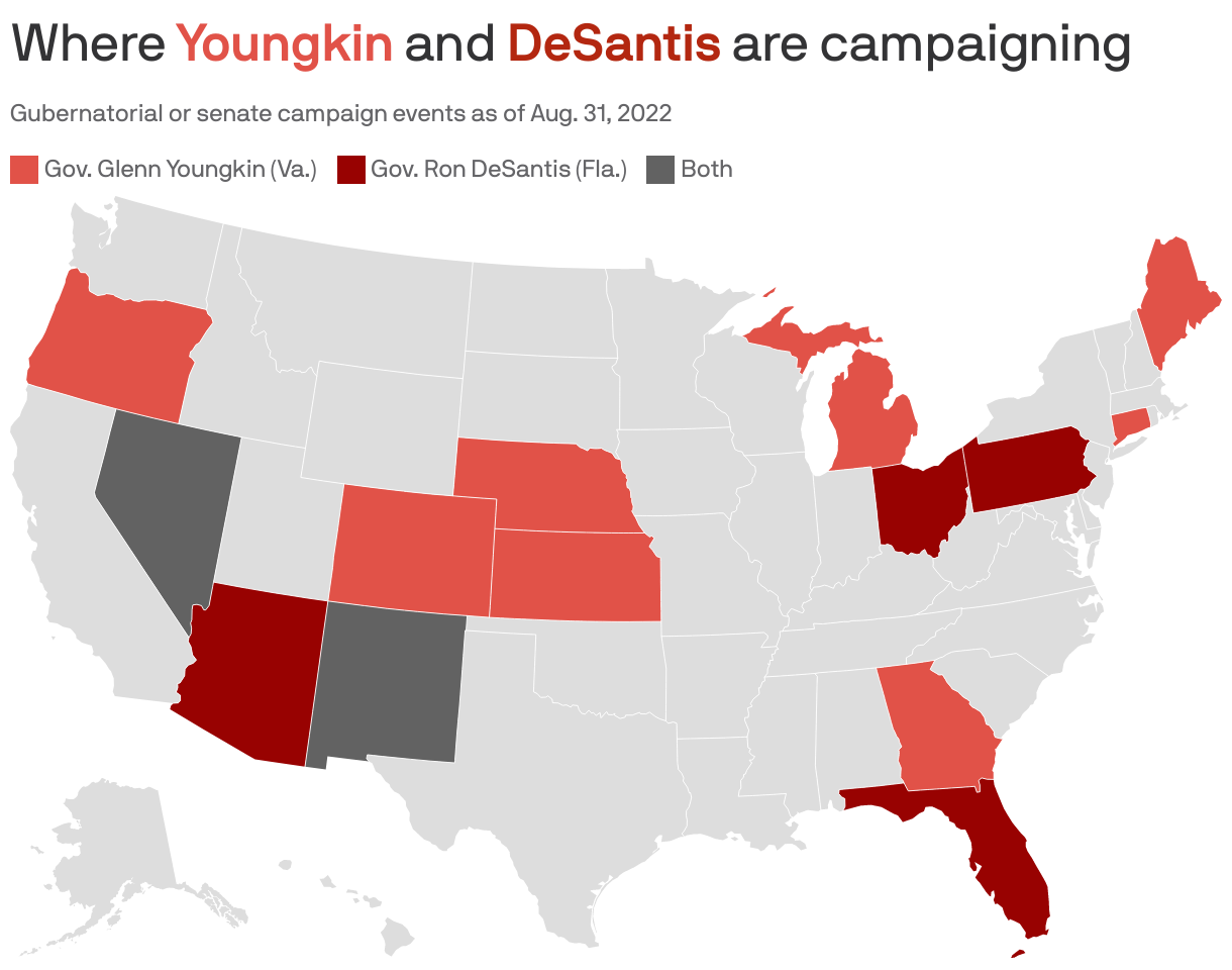 Where <b style='color: #e15248;'>Youngkin</b> and <b style='color: #b32710;'>DeSantis</b> are campaigning