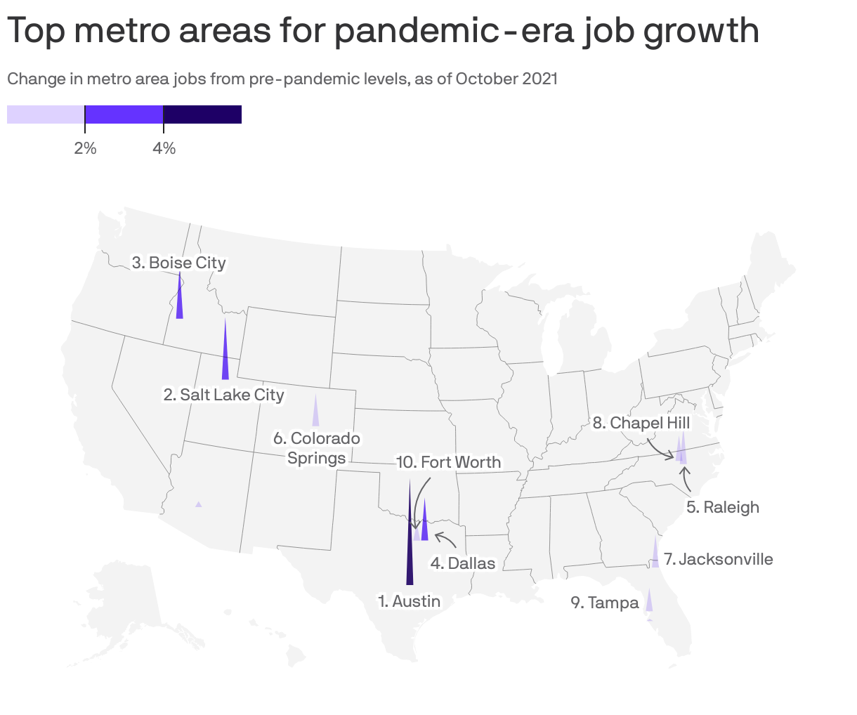 Top metro areas for pandemic-era job growth