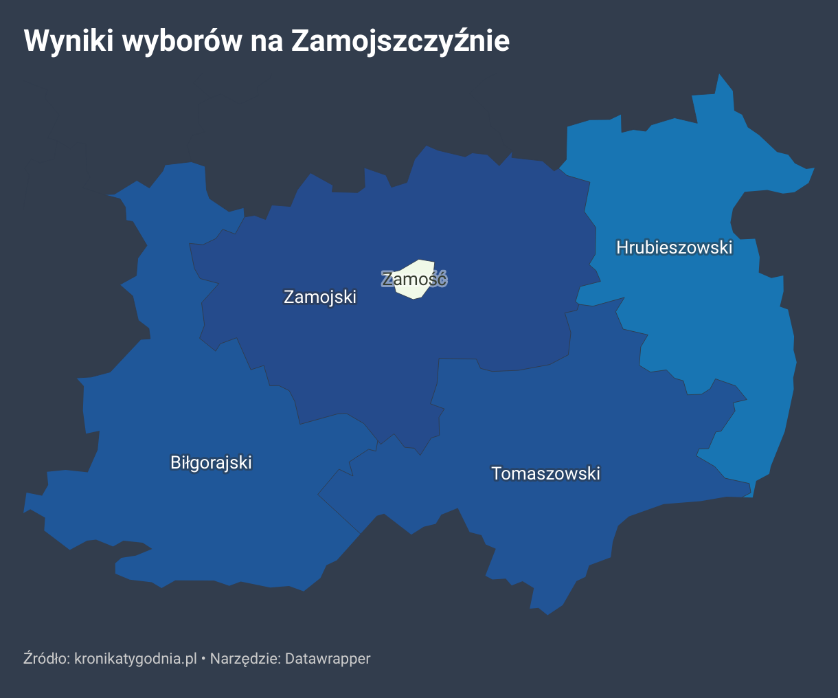 Wyniki wyborów parlamentarnych w powiatach biłgorajskim, zamojskim, tomaszowskim, hrubieszowskim oraz w mieście Zamość.