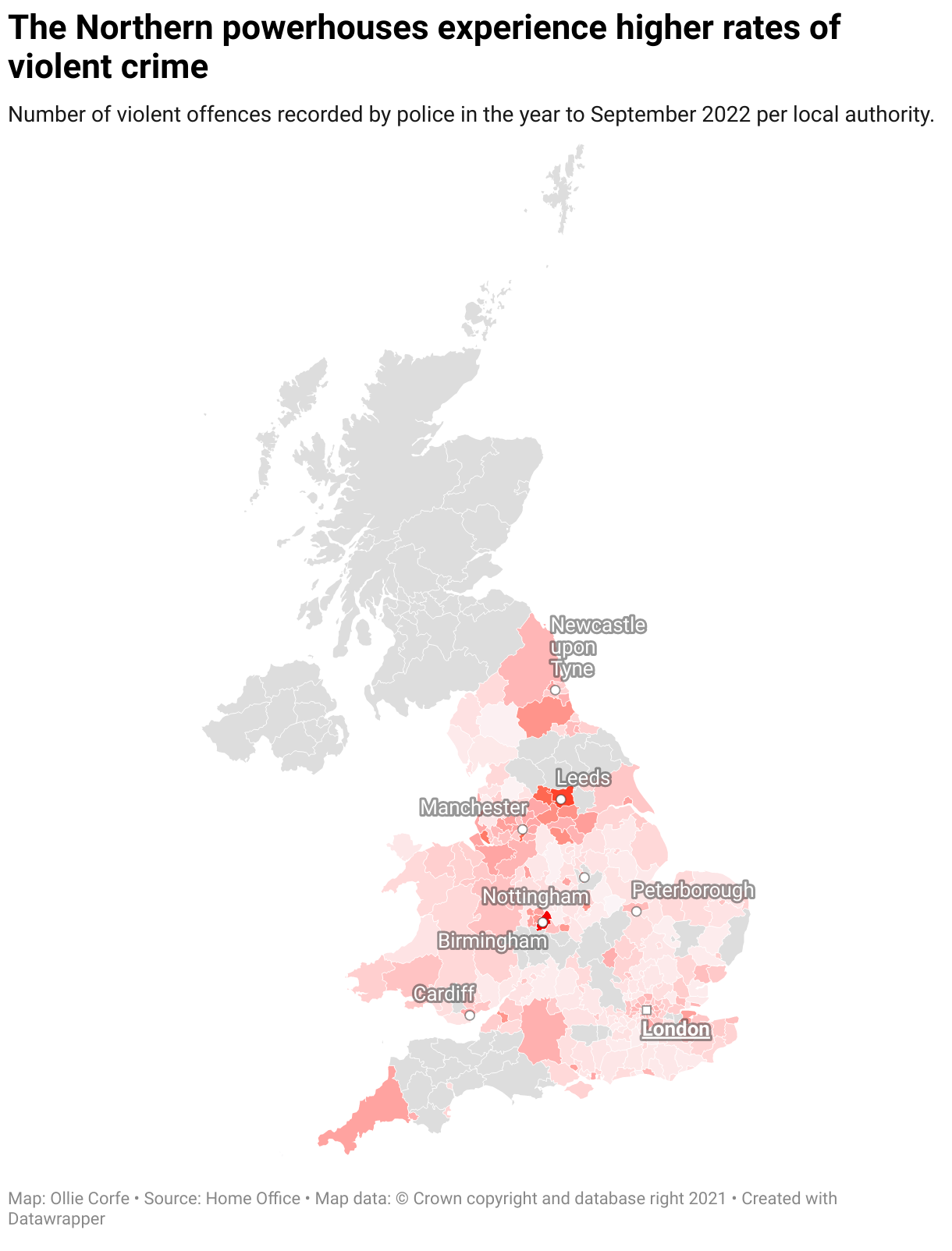 Map of violent crime in the UK.