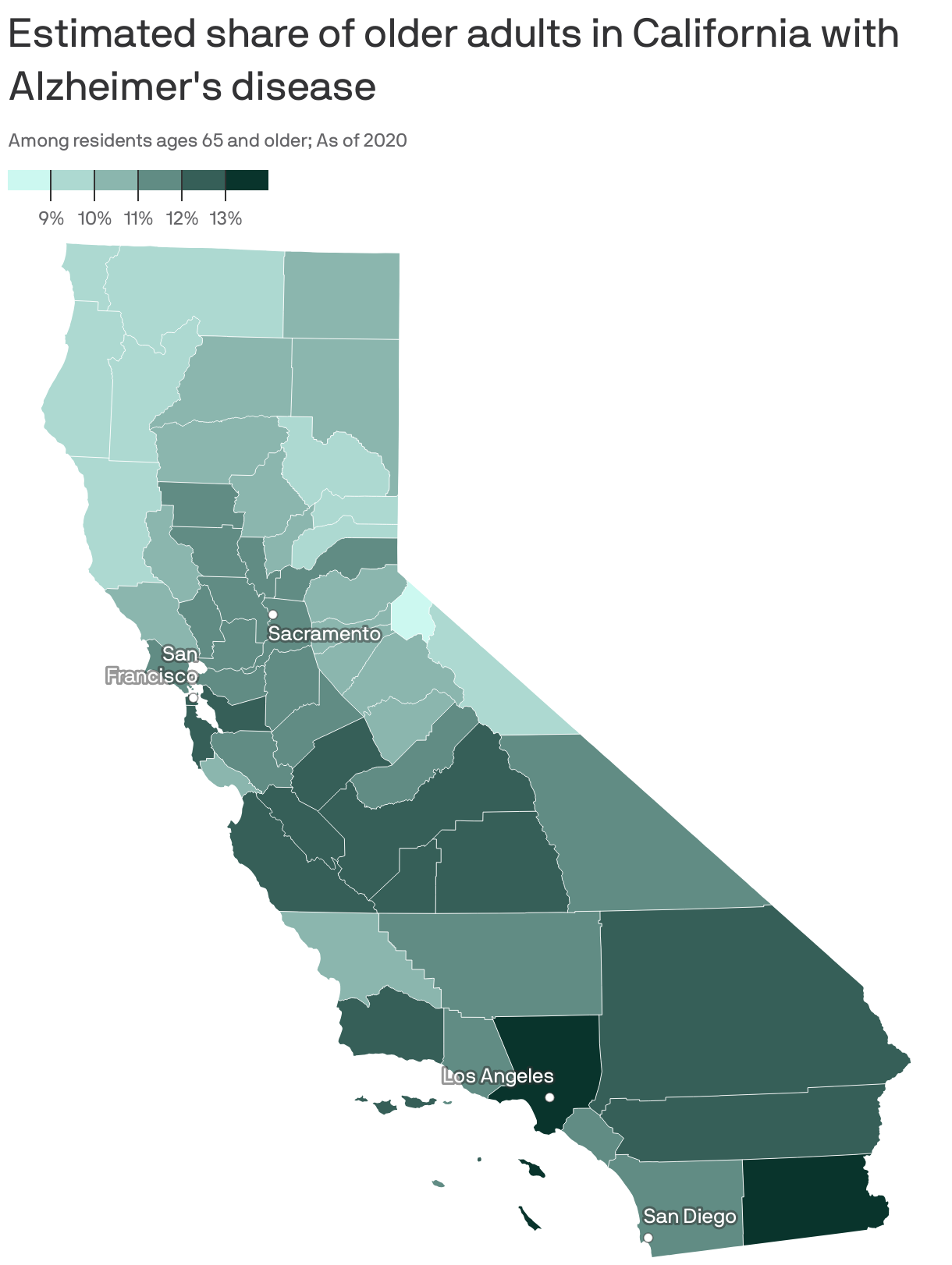 Estimated share of older adults in California with Alzheimer's disease