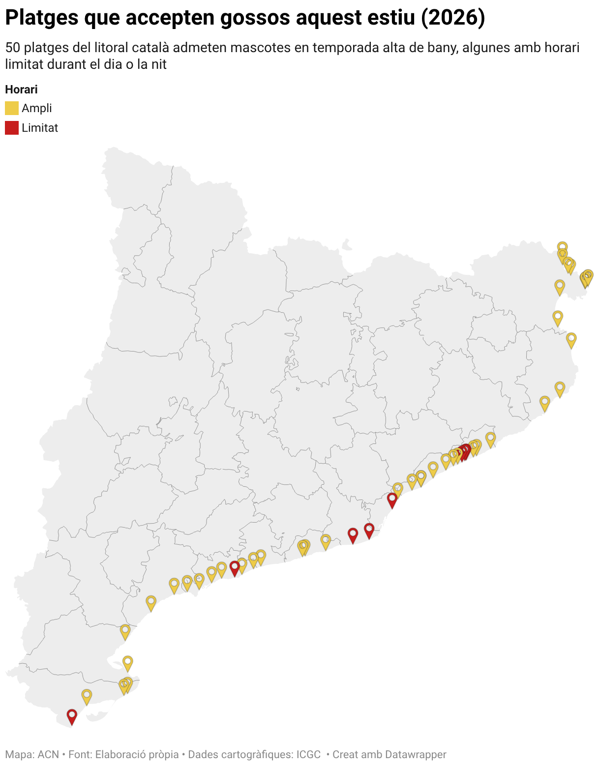 Platges que accepten gossos aquest estiu (2026) (Symbol map)