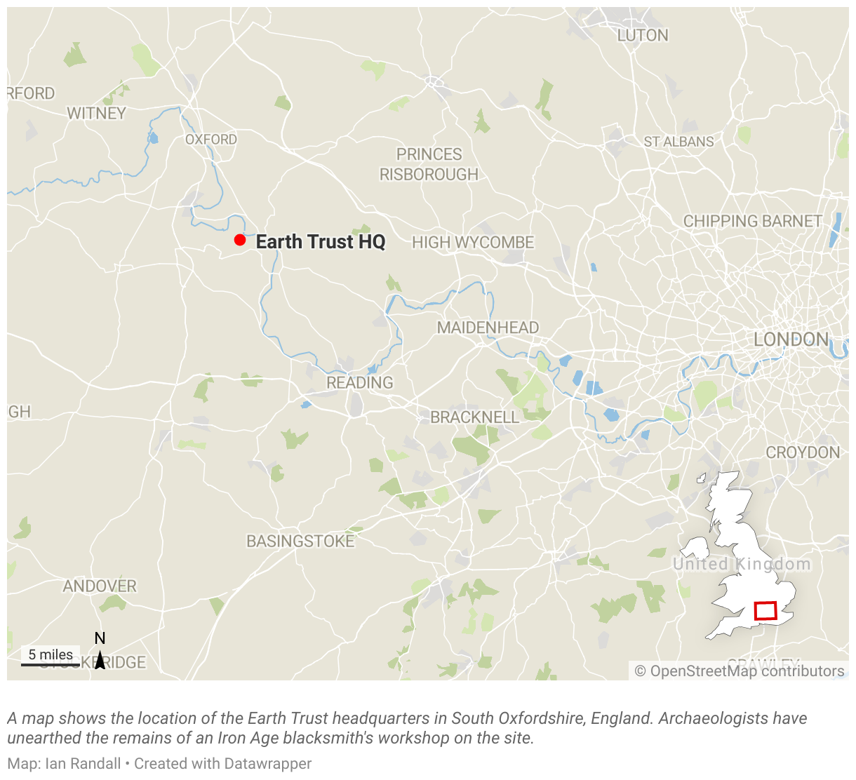A map shows the location of the Earth Trust headquarters in South Oxfordshire, England.