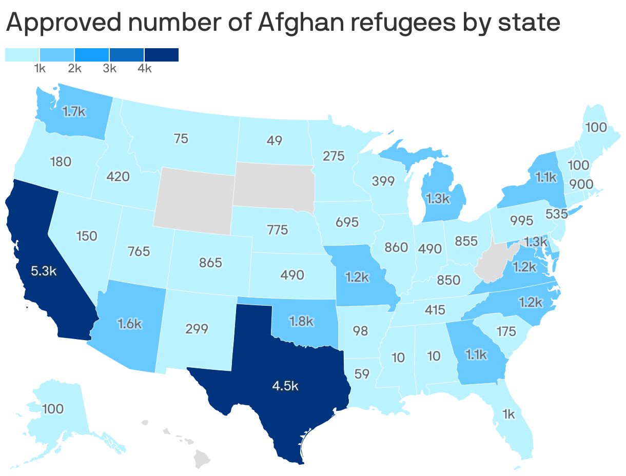 Approved number of Afghan refugees by state