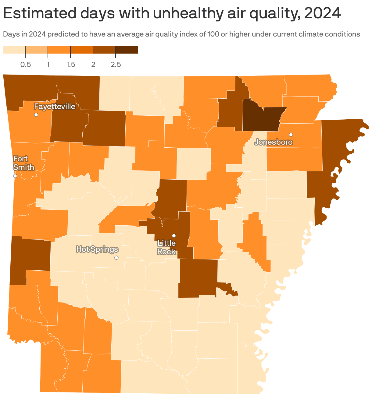 Estimated days with unhealthy air quality, 2024