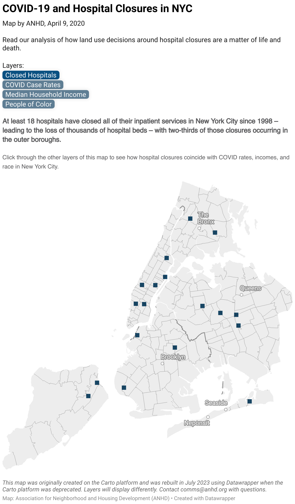 Map of all closed hospitals in NYC as of 4/7/20