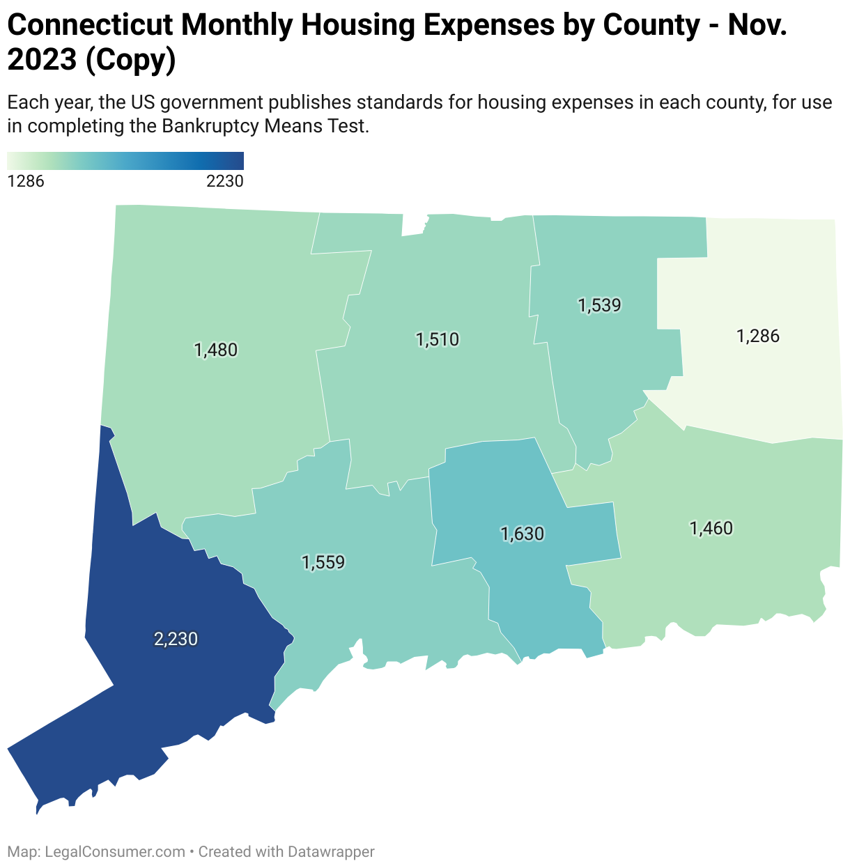Map of Connecticut Housing Expenses for Bankruptcy Means Test