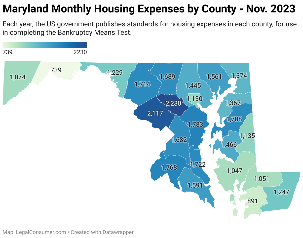 Map of Maryland Housing Expenses for Bankruptcy Means Test