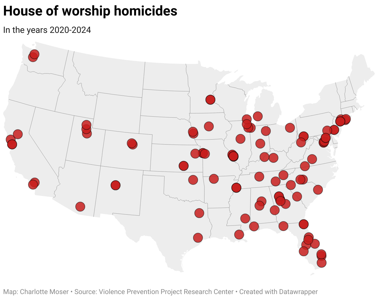 House of worship homicides (Symbol map)