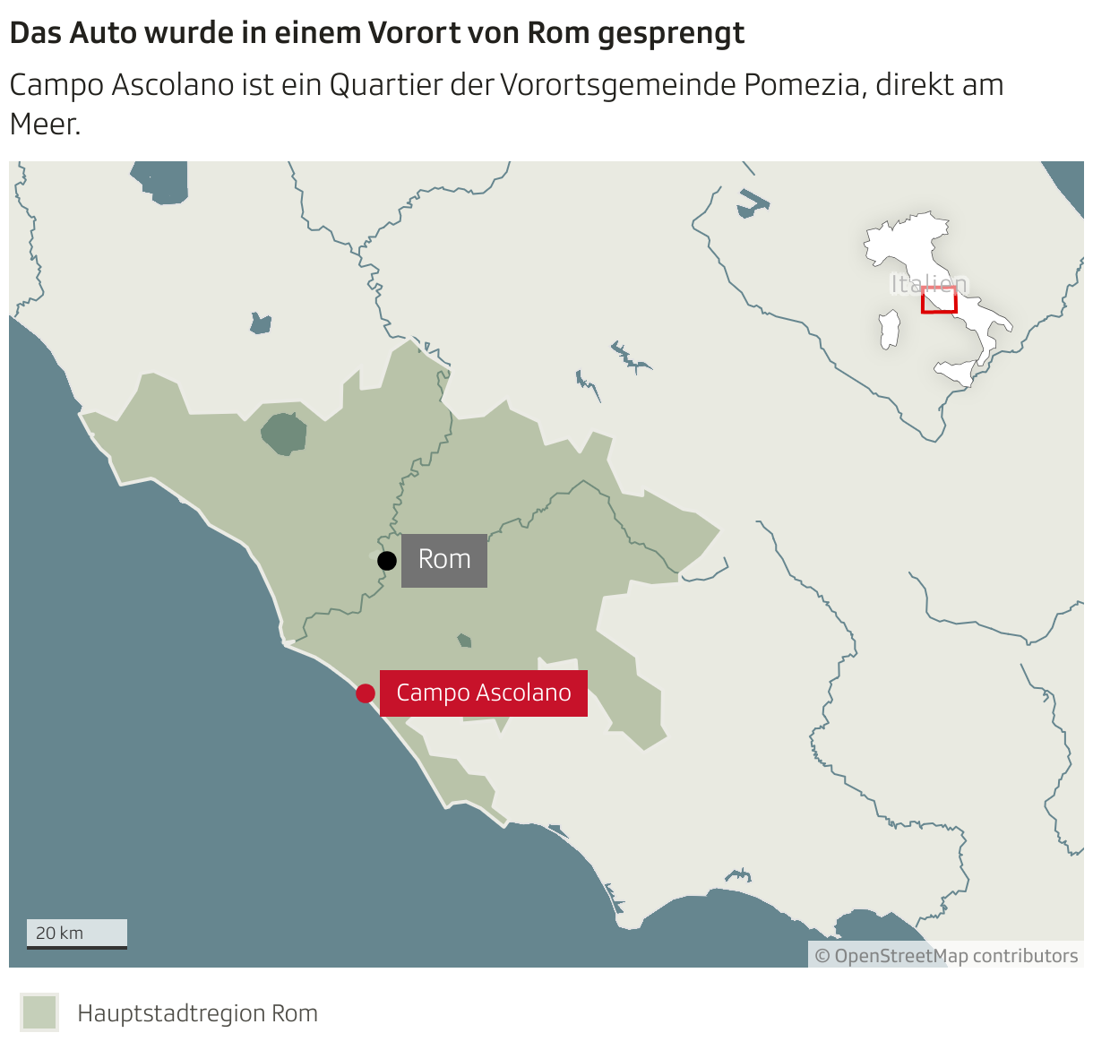 Das Auto wurde in einem Vorort von Rom gesprengt (Locator-Karte)