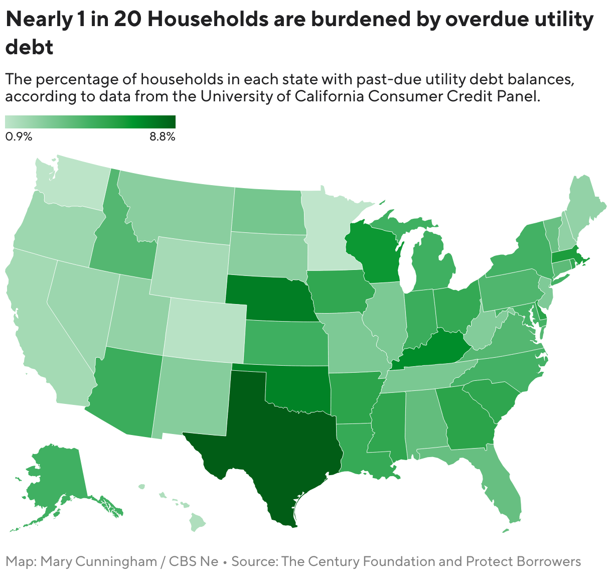 Nearly 1 in 20 Households are burdened by overdue utility debt (Choropleth map)