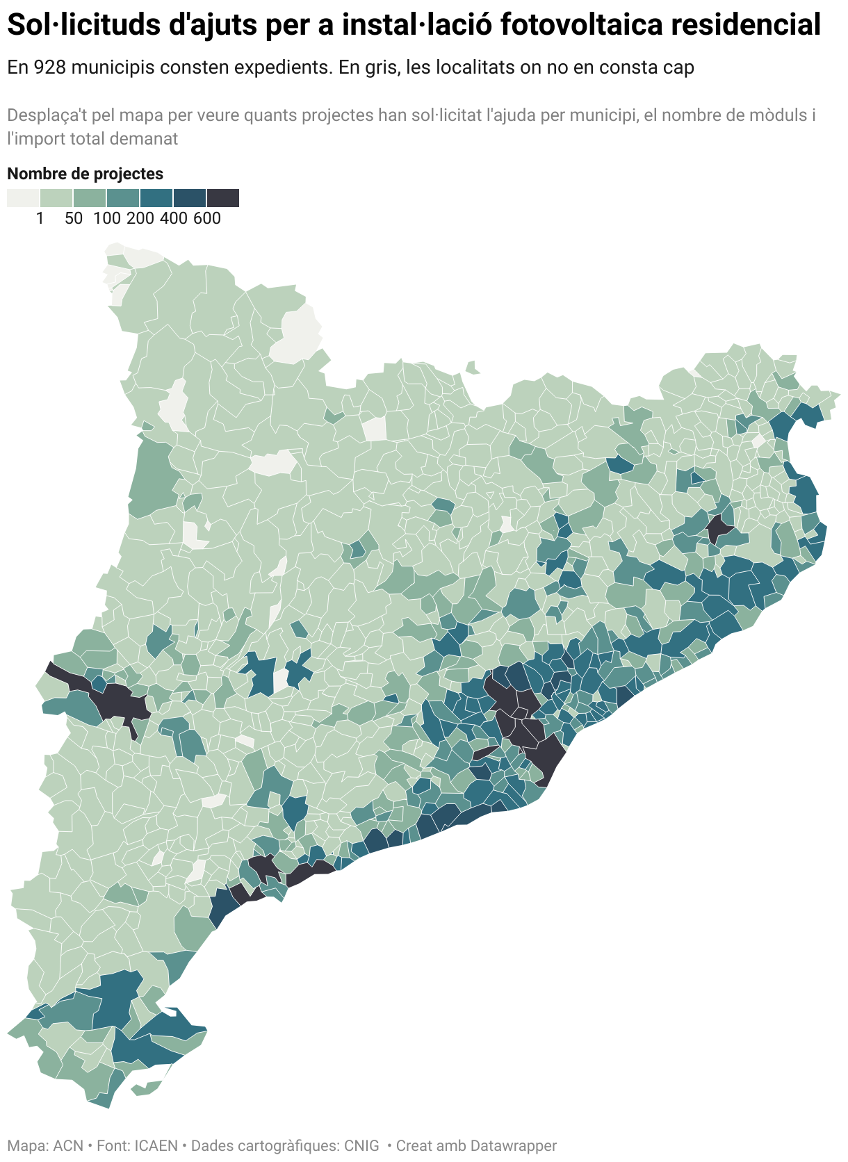 Sol·licituds d'ajuts per a instal·lació fotovoltaica residencial (Choropleth map)
