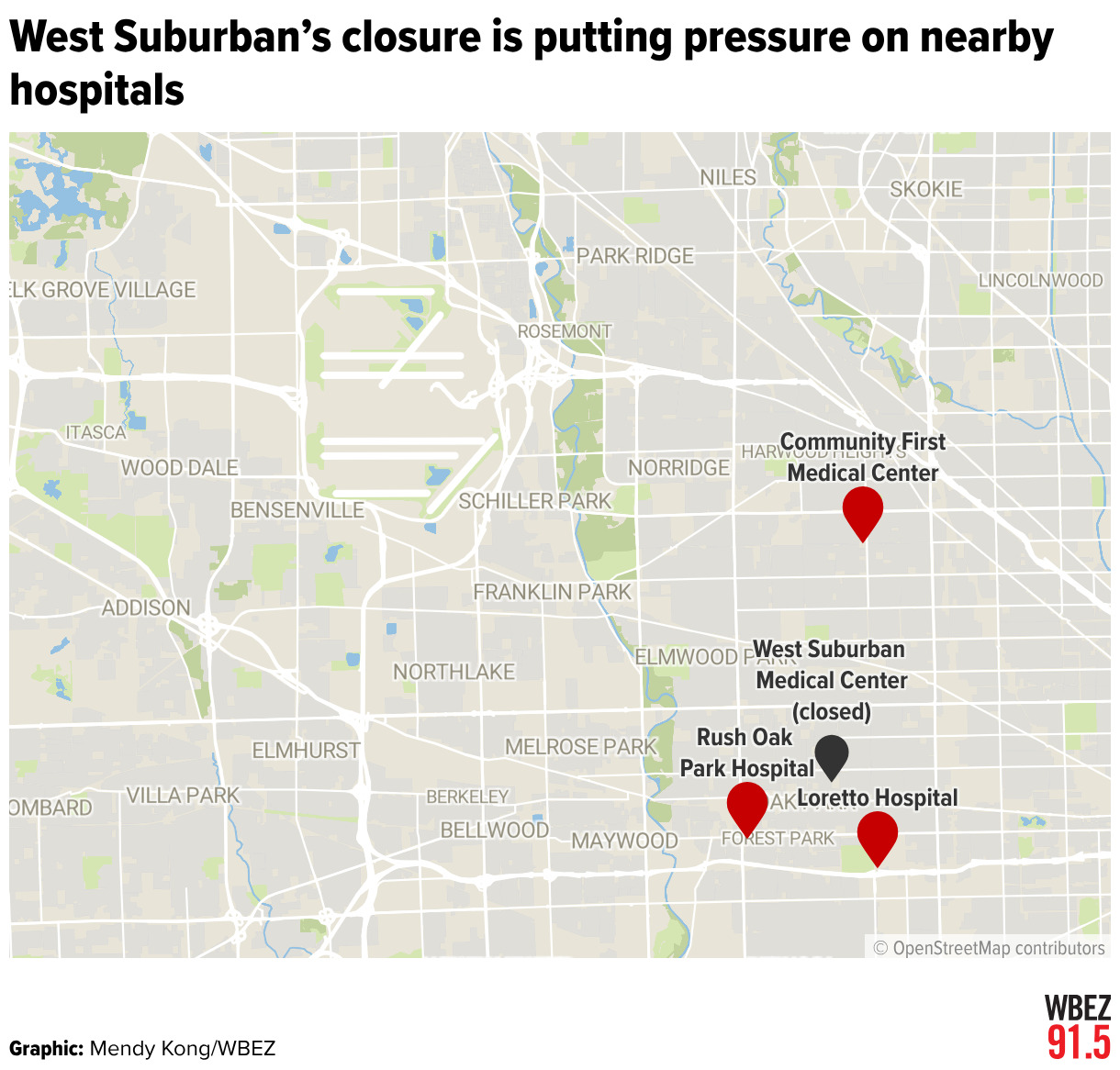West Suburban’s closure is putting pressure on nearby hospitals (Locator map)