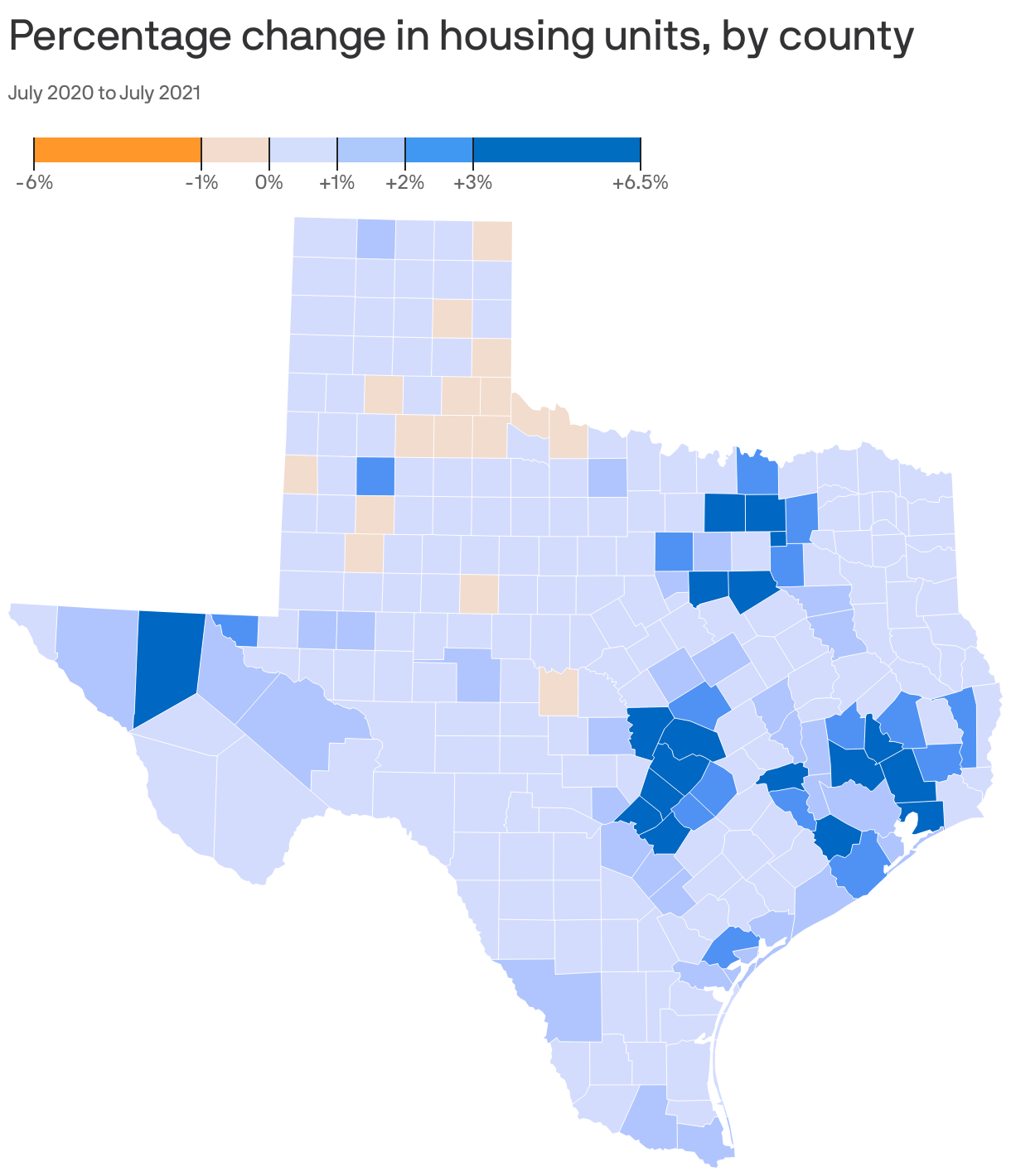 Percentage change in housing units, by county