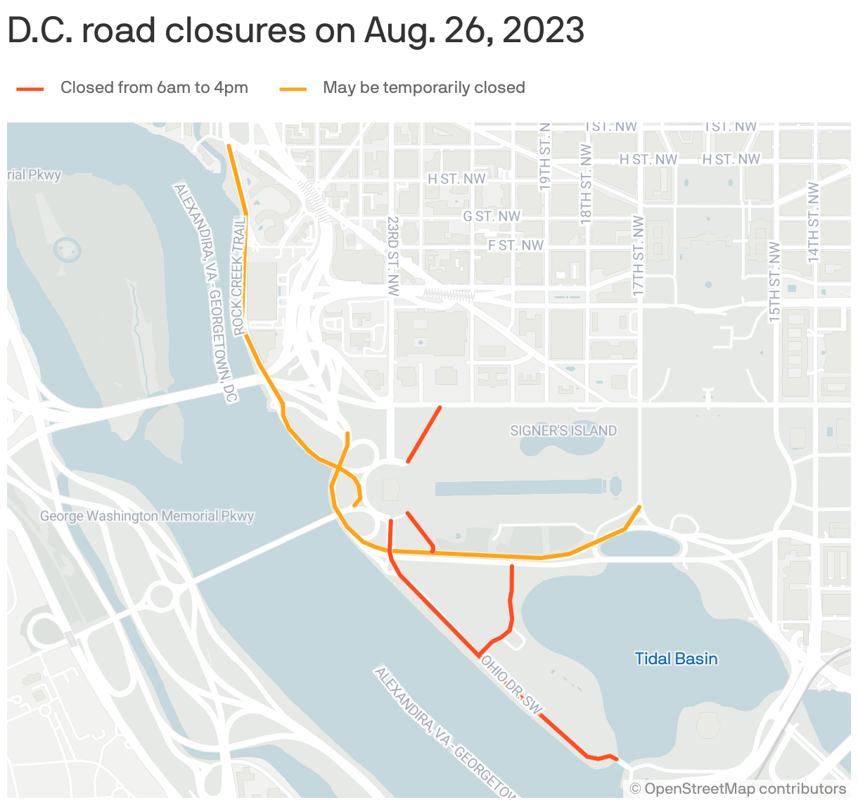 Mapped Road Closures For March On Washington Axios Washington D C   Full 