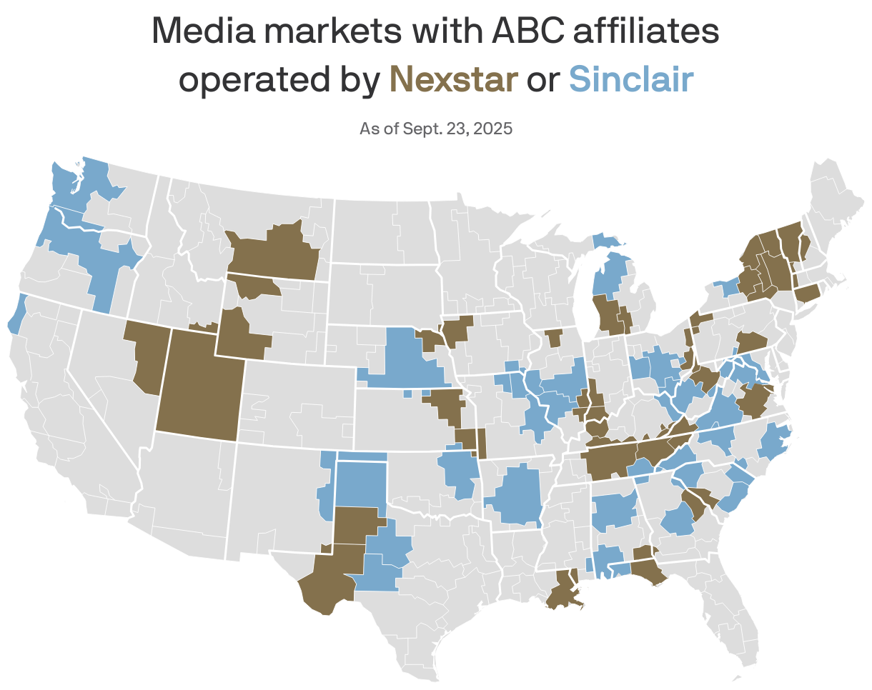 Jimmy Kimmel's returning, but not for everyone. Markets under blackout, mapped