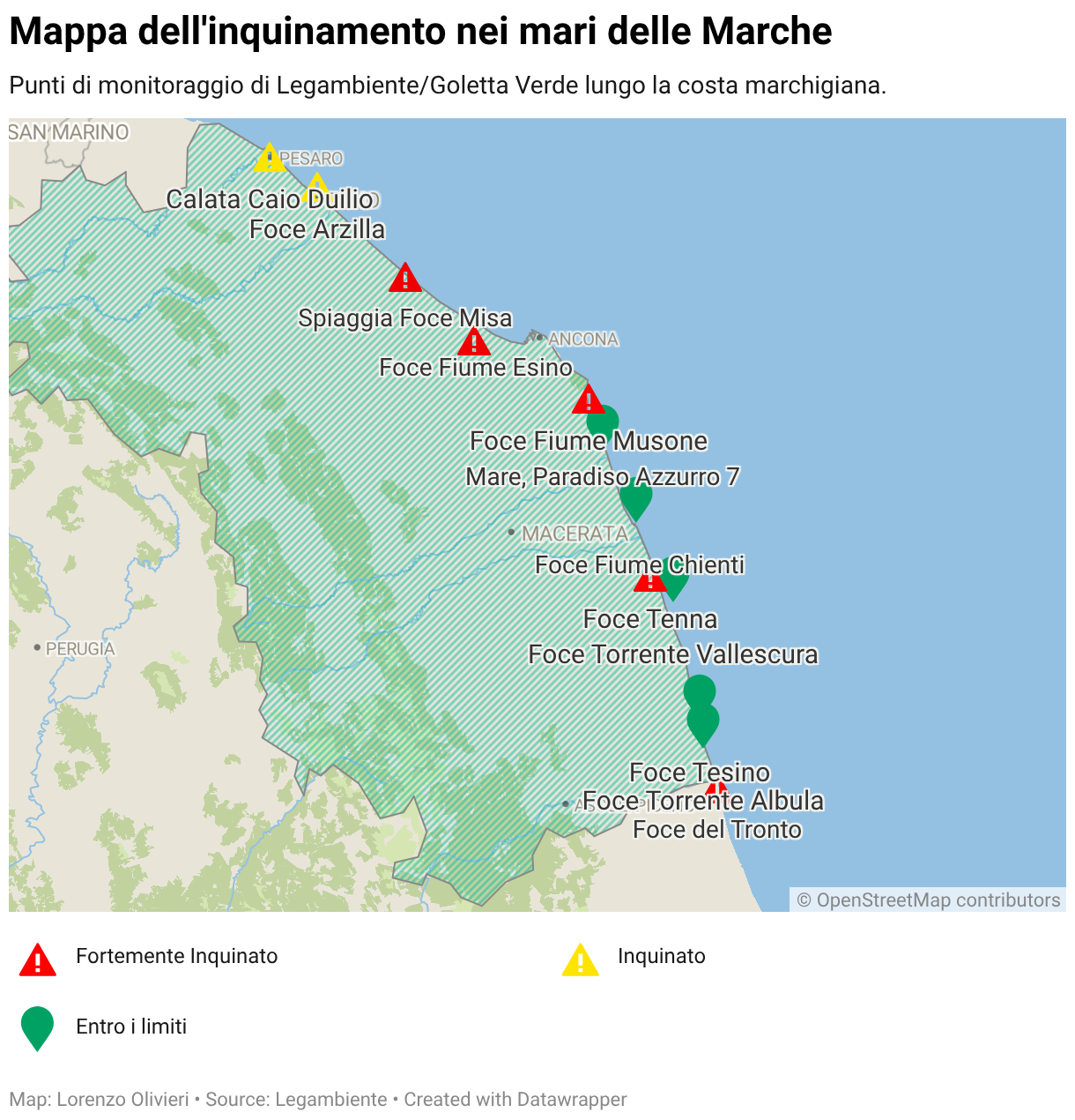Mappa dell'inquinamento nei mari delle Marche (Locator map)