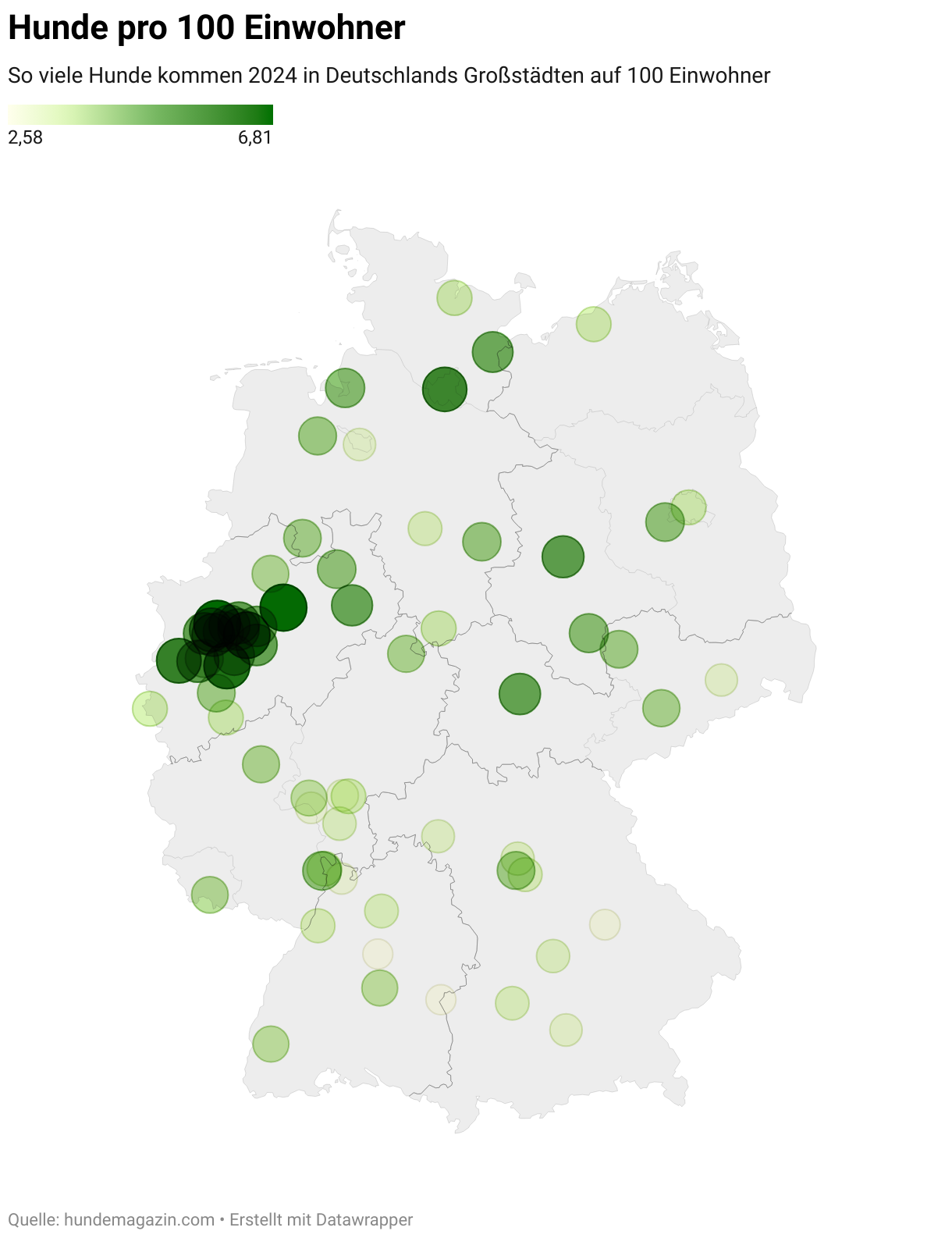 Hunde pro 100 Einwohner (Symbol-Karte)