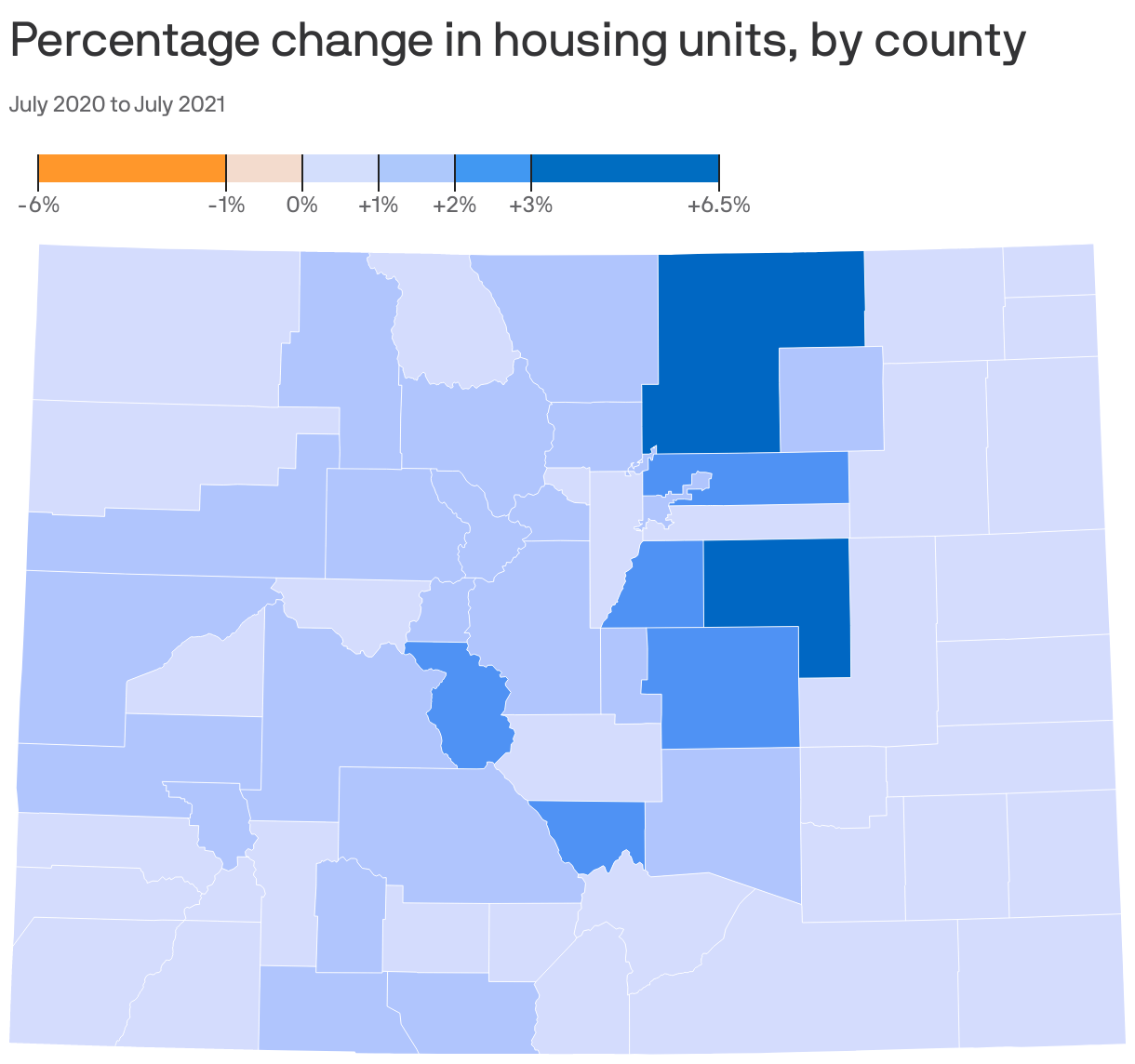 Percentage change in housing units, by county