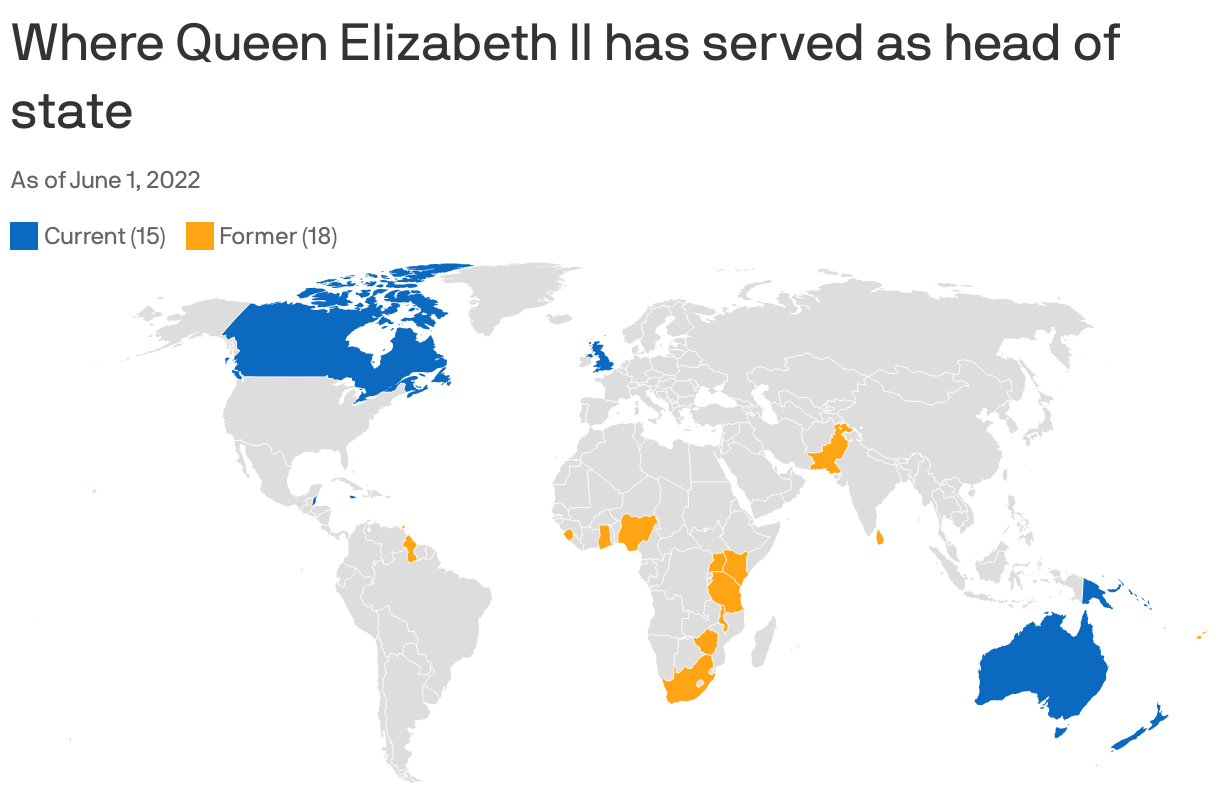 Where Queen Elizabeth II has served as head of state