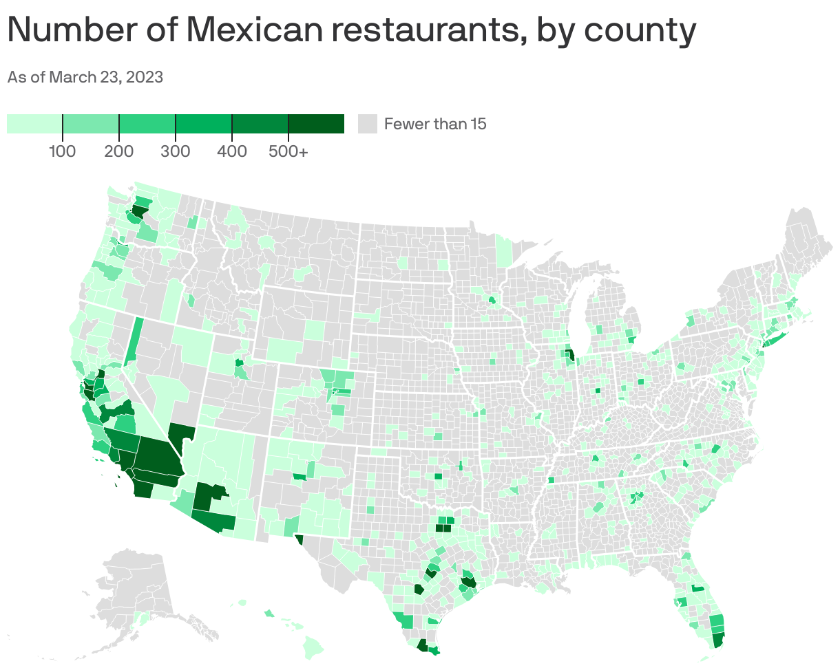 Number of Mexican restaurants, by county
