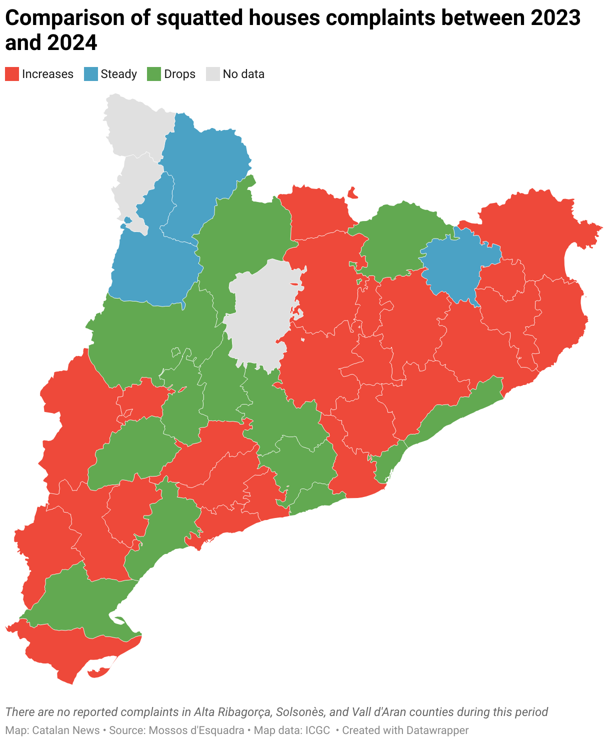 Comparison of squatted houses complaints between 2023 and 2024 (Choropleth map)
