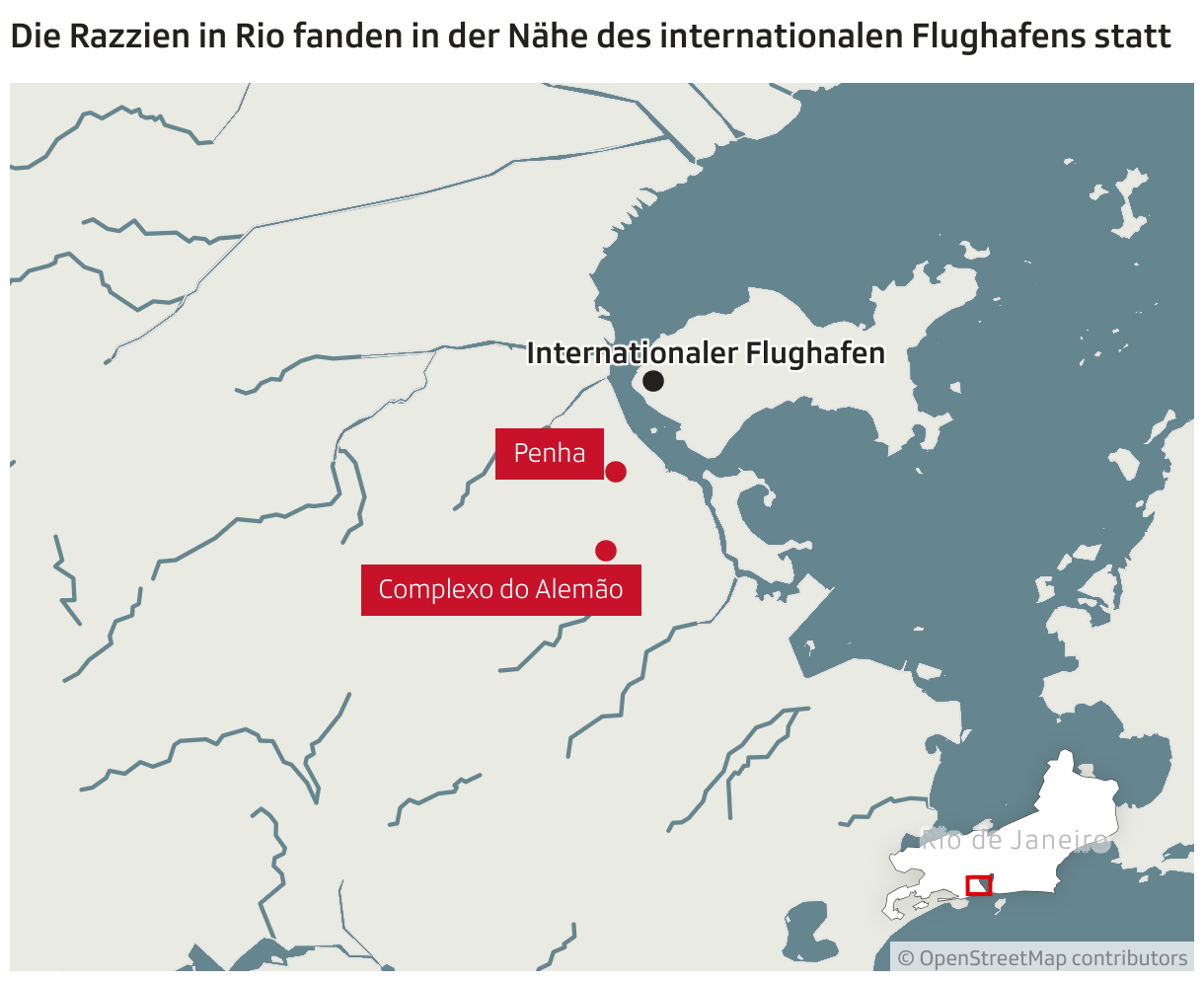 Die Razzien in Rio fanden in der Nähe des internationalen Flughafens statt (Locator-Karte)