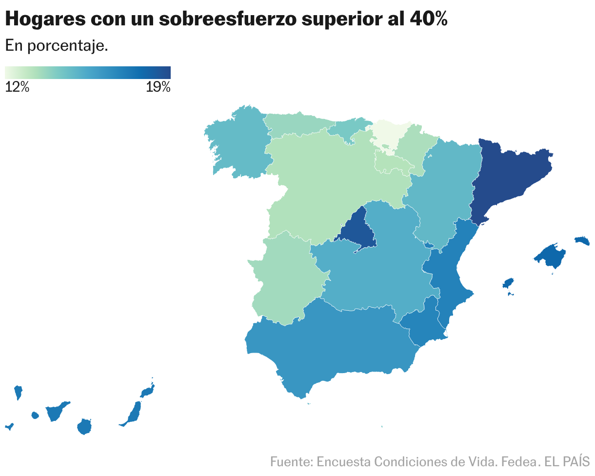 Hogares con un sobreesfuerzo superior al 40% (Mapa coroplético)